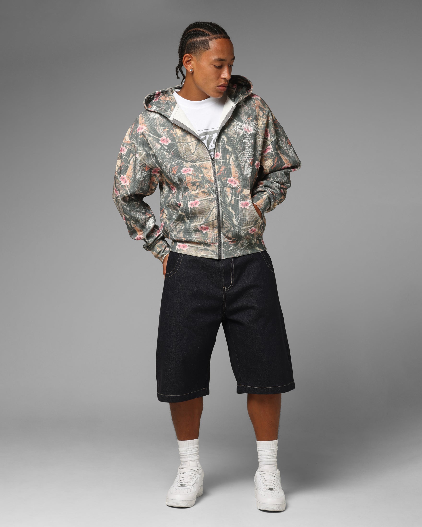 Loiter Waffle Zip Hoodie Pink Tree Camo