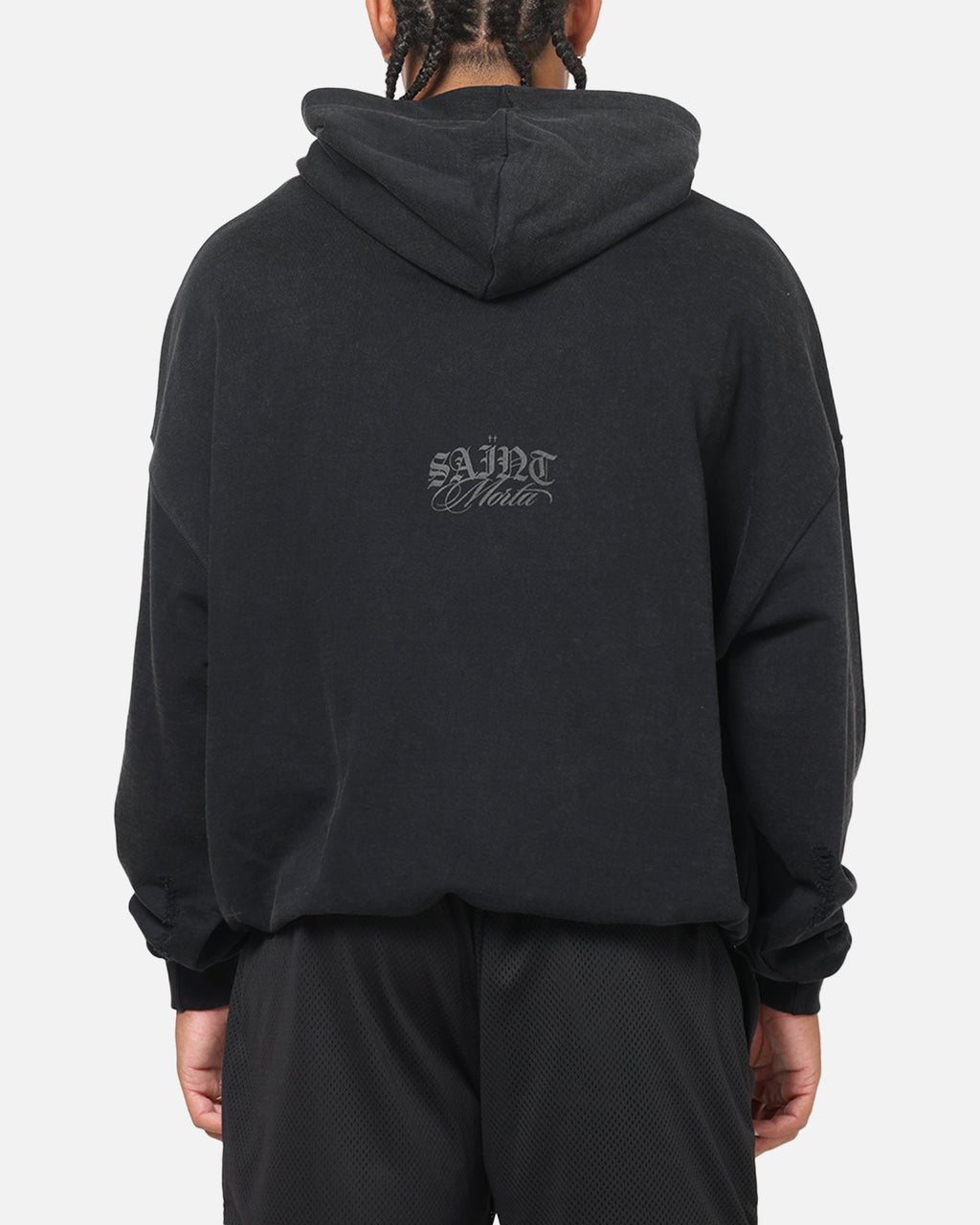 Saint Morta Distressed Hoodie Black Wash