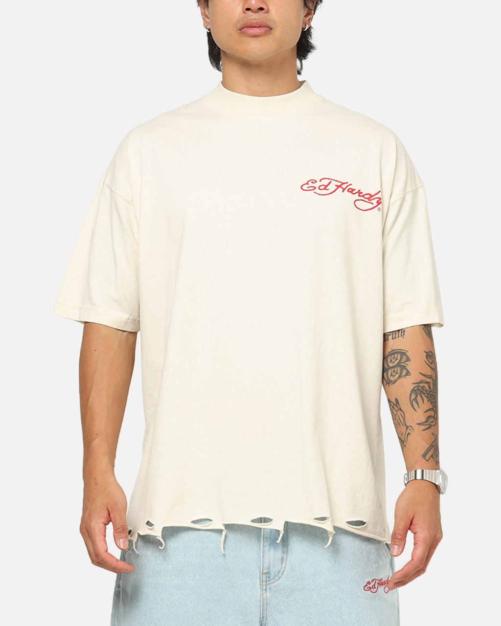Ed Hardy Venom Rose T-Shirt Washed White