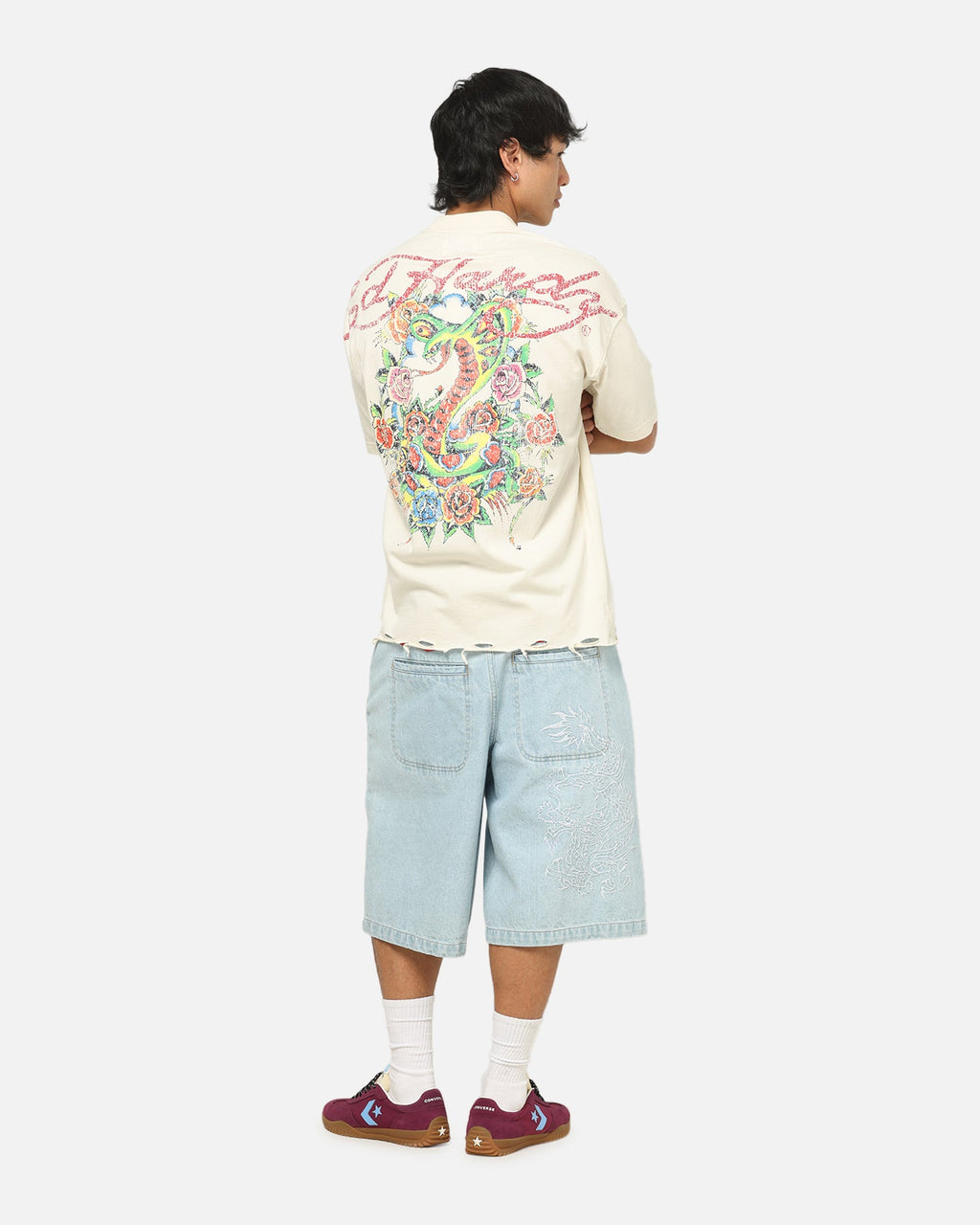 Ed Hardy Venom Rose T-Shirt Washed White