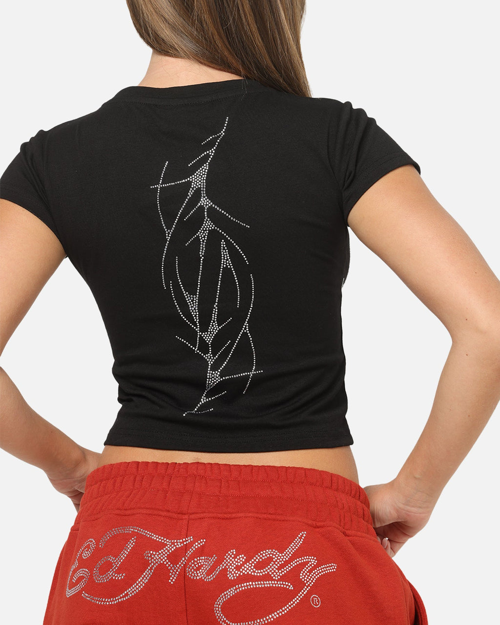 Ed Hardy Women's Cyber Rhinestone Baby T-Shirt Black