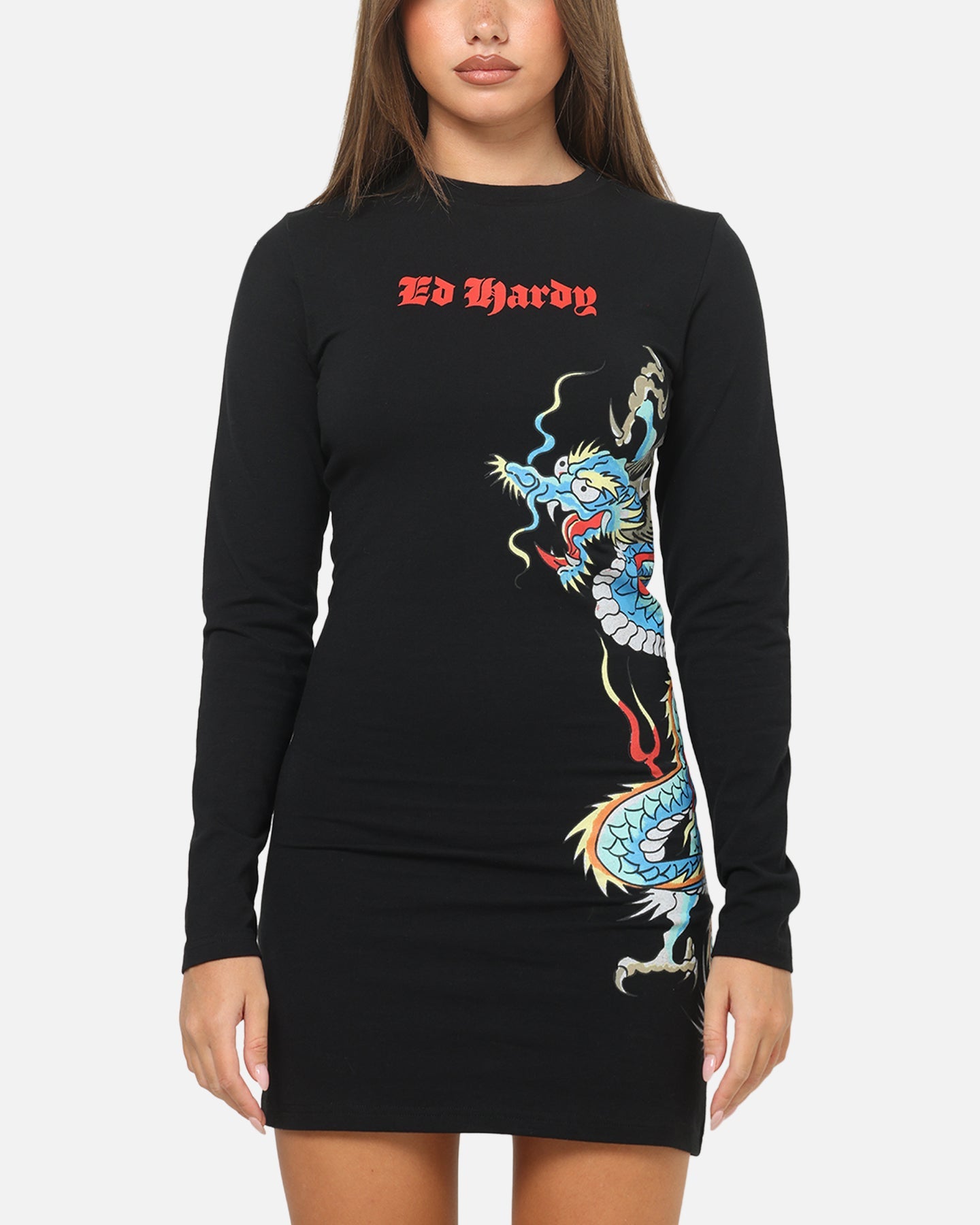 Ed Hardy Women's Dragon Long Sleeve Mini Dress Black