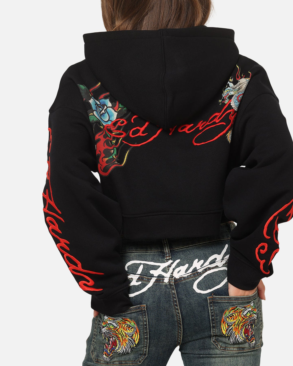 Ed Hardy Women's Afterburn Cropped Hoodie Black/Red