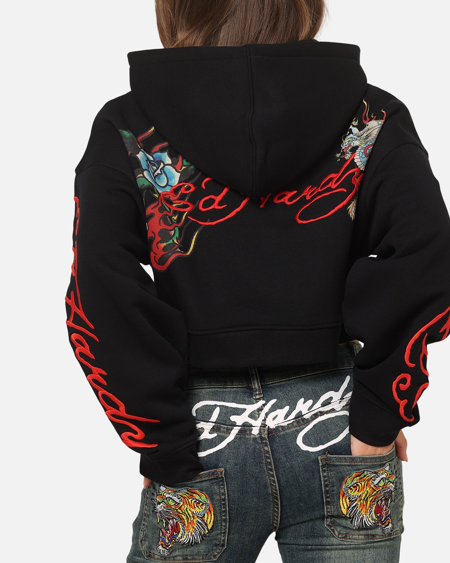Ed Hardy Women's Afterburn Cropped Hoodie Black/Red