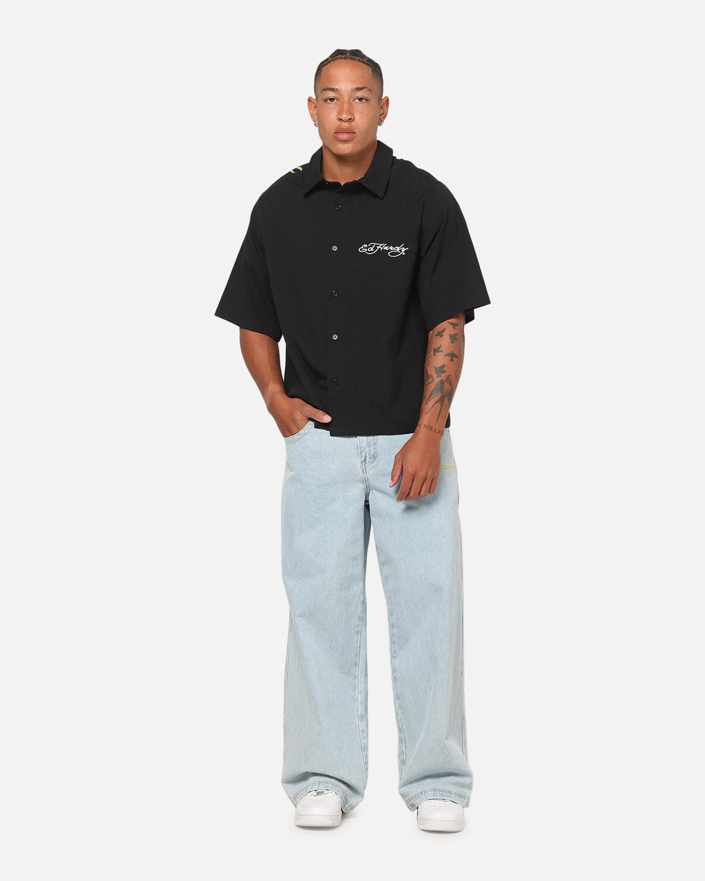 Ed Hardy Dragon Button Up Shirt Charcoal