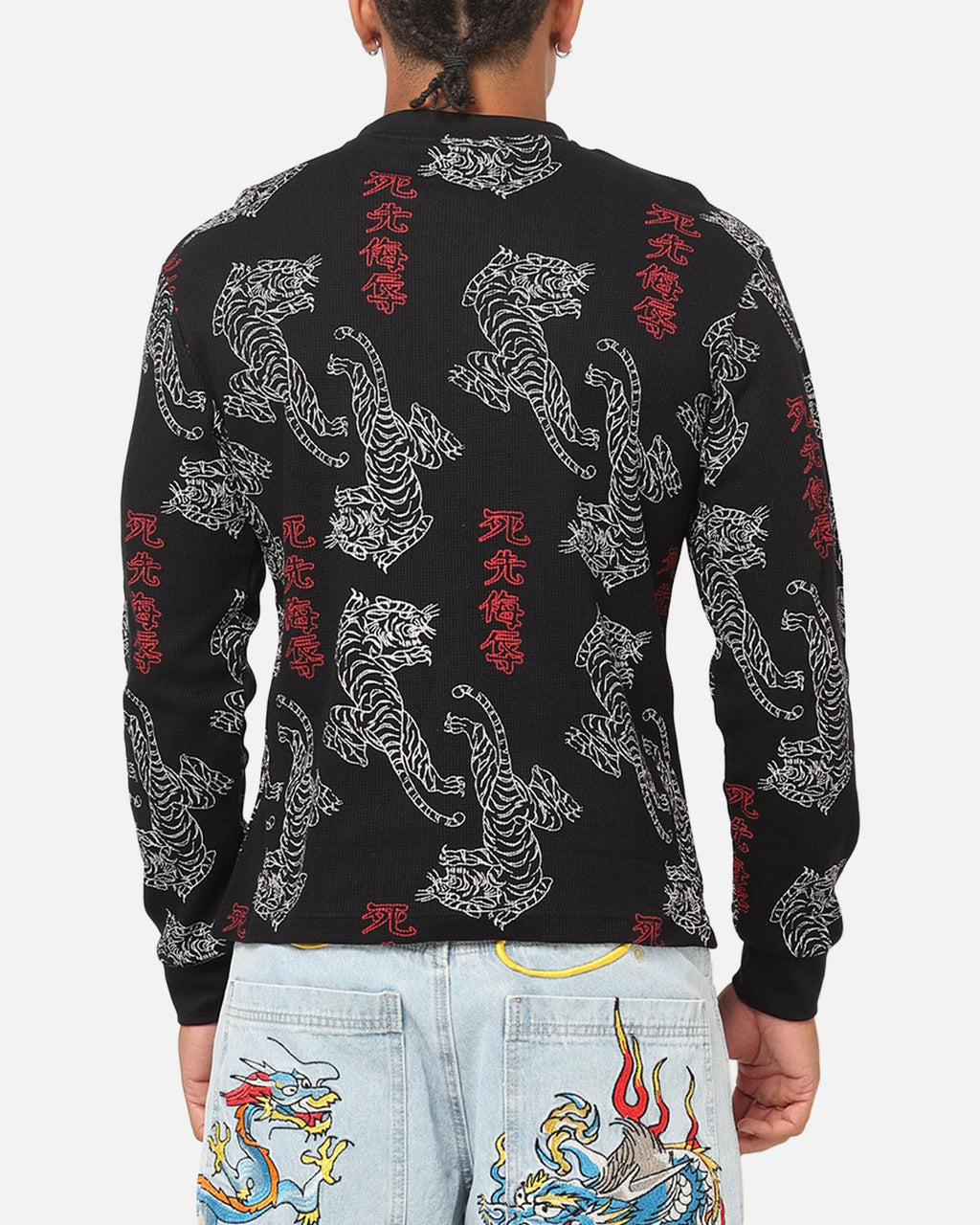 Ed Hardy Tiger Waffle Long Sleeve T-Shirt Black
