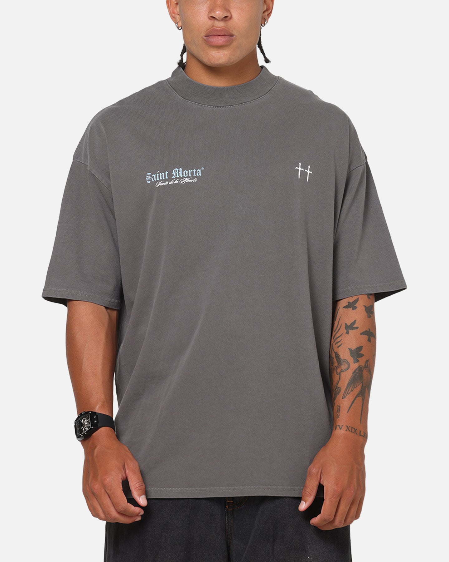 Saint Morta La Muerte Script T-Shirt Washed Charcoal