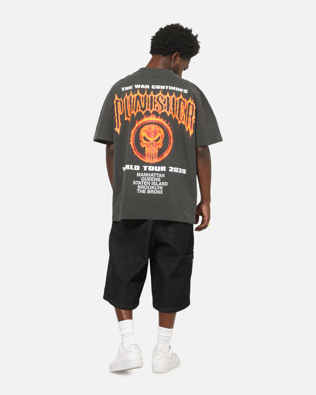 73Studio Marvel Punisher Flames Heavy T-Shirt Black Wash