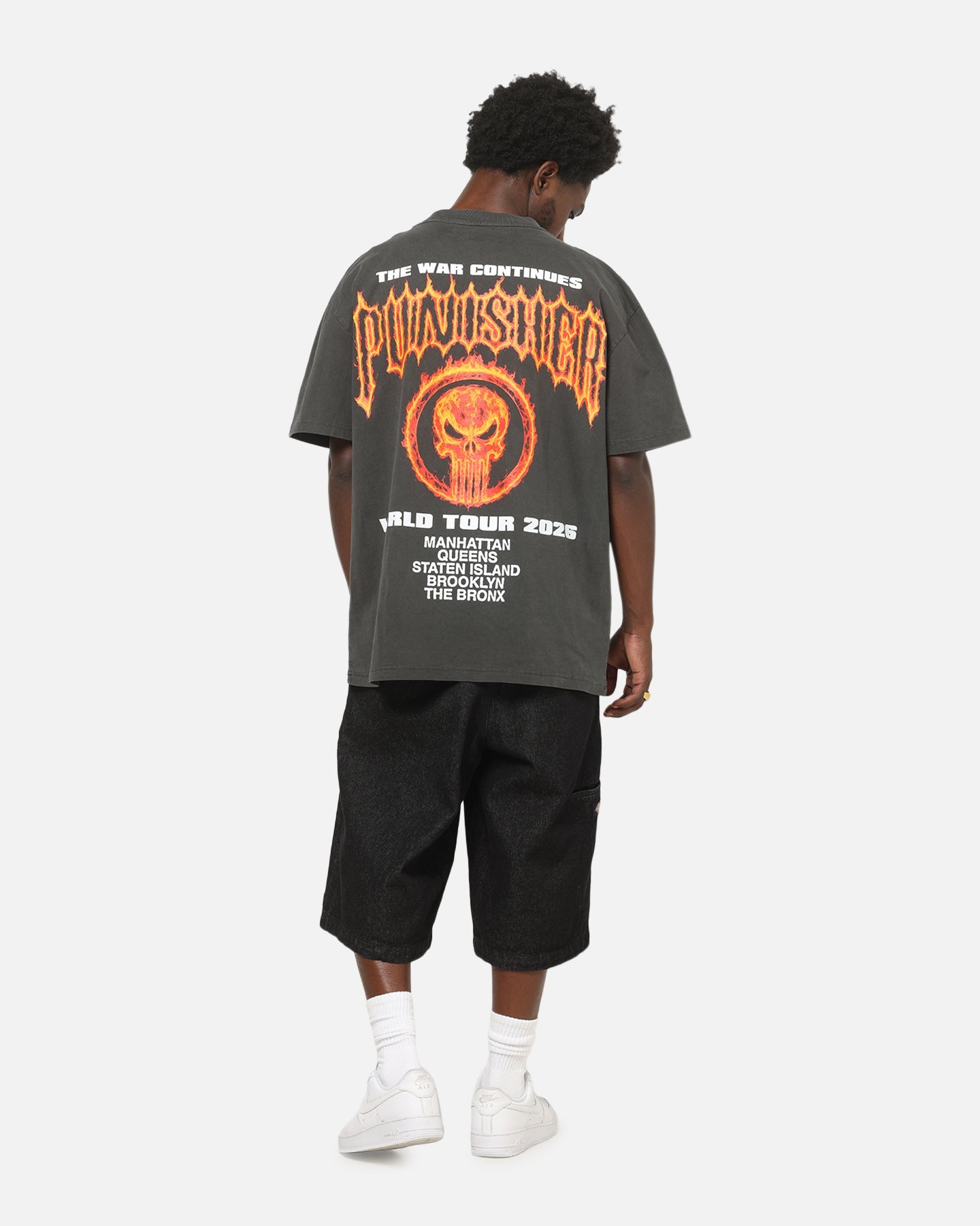 73Studio Marvel Punisher Flames Heavy T-Shirt Black Wash
