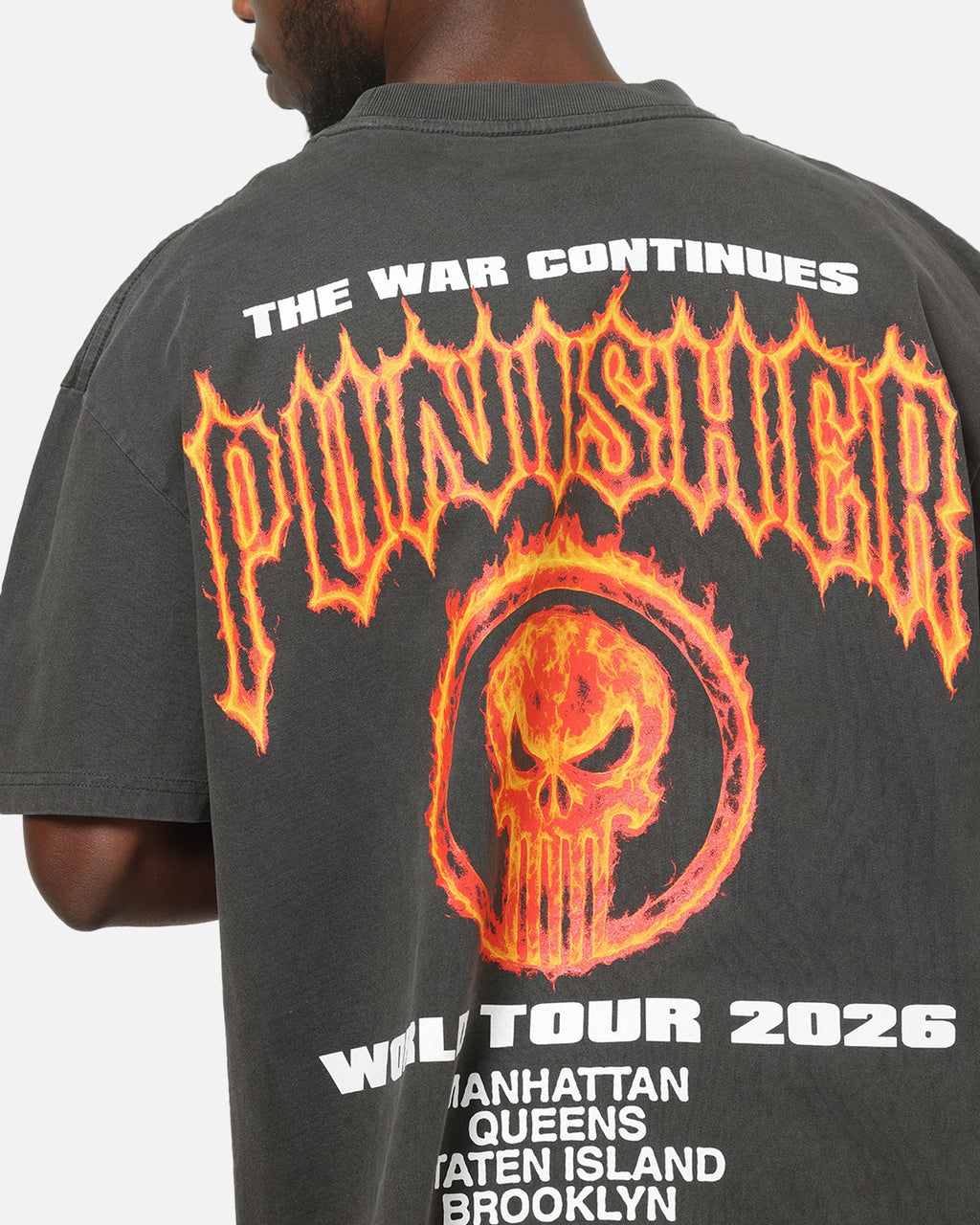 73Studio Marvel Punisher Flames Heavy T-Shirt Black Wash