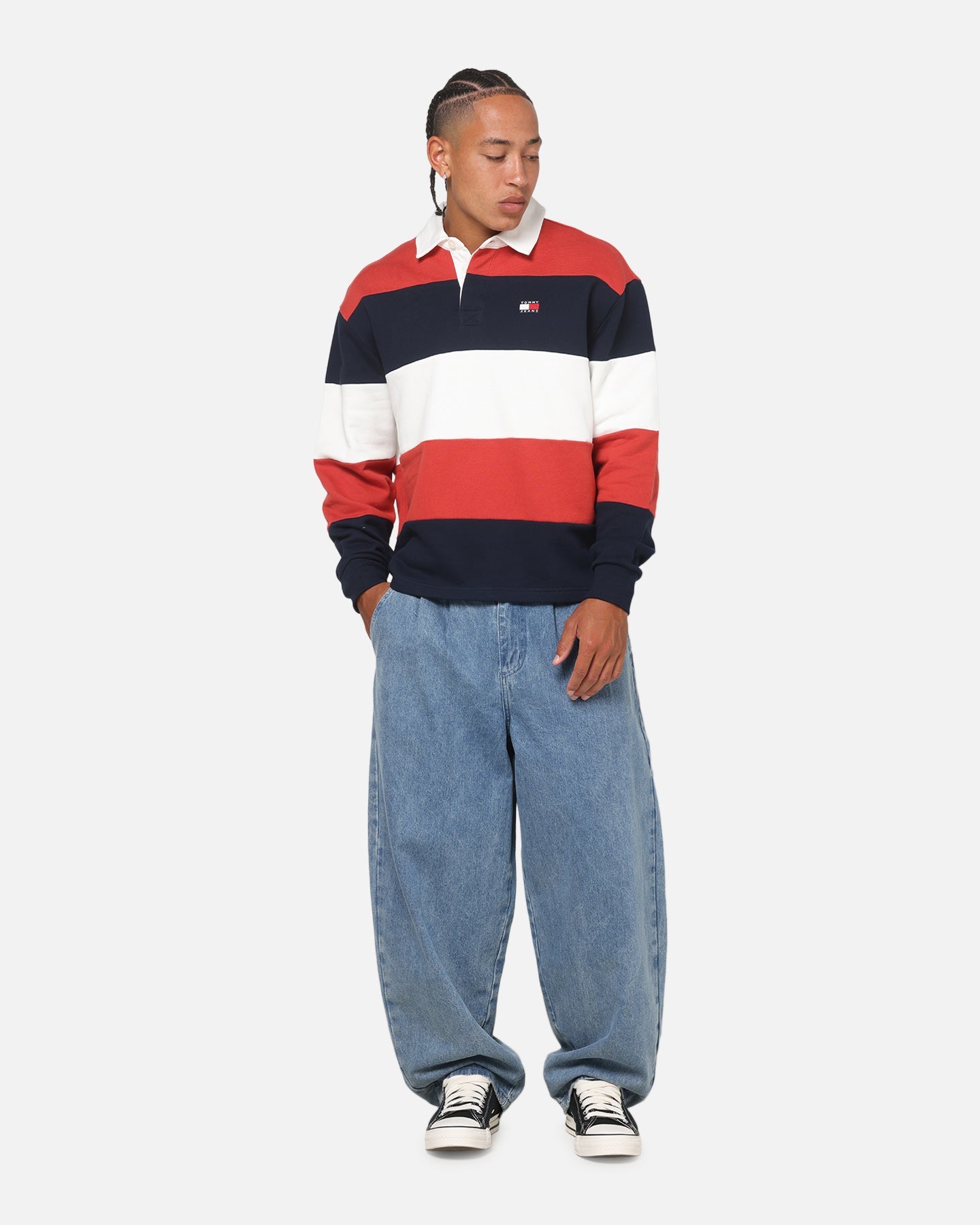 Tommy Jeans Relaxed Badge Stripe Rugby Shirt Navy