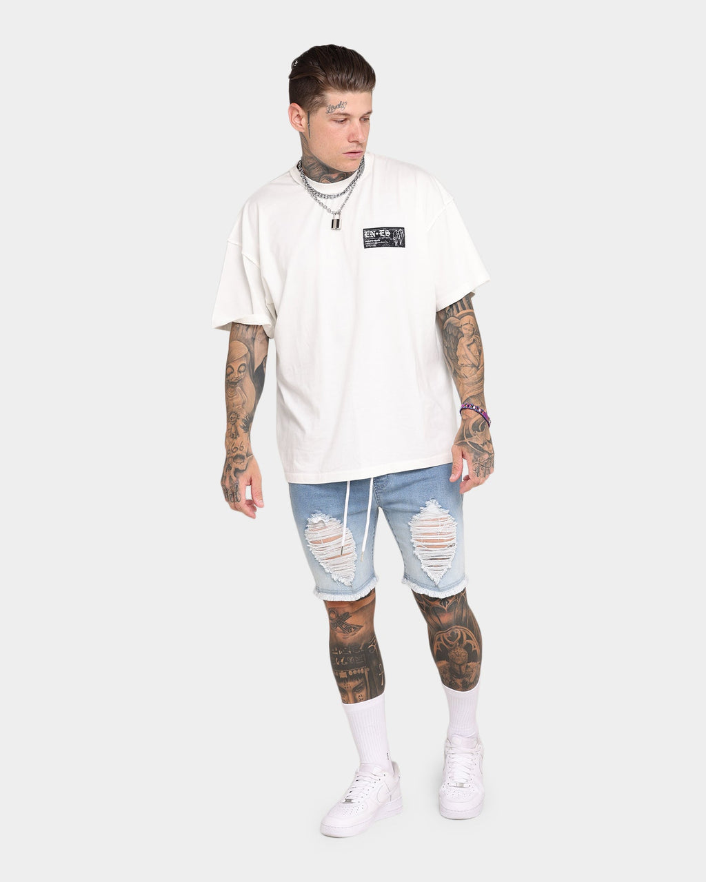 EN ES Gunner Skinny Ripped Shorts Gradient Blue