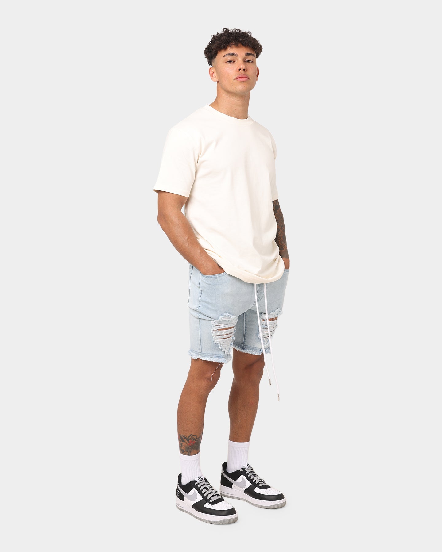 ENES Gunner Skinny Ripped Short Light Blue