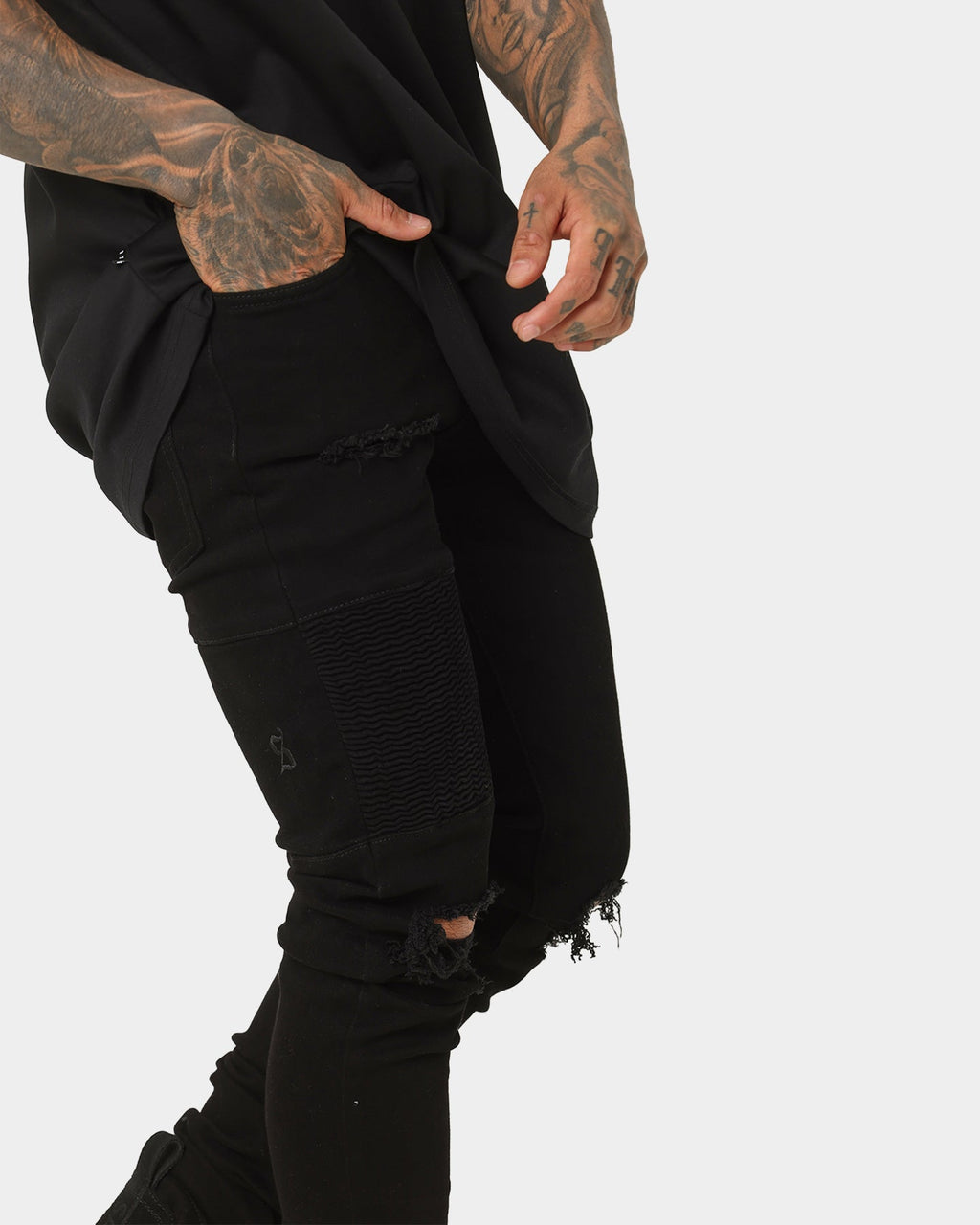 Saint Morta Index Distressed Biker Jeans Black