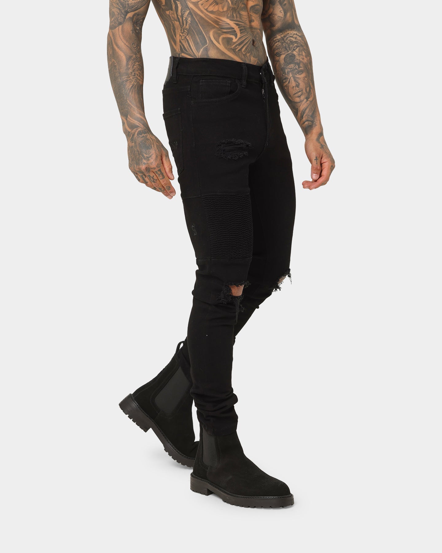 Saint Morta Index Distressed Biker Jeans Black