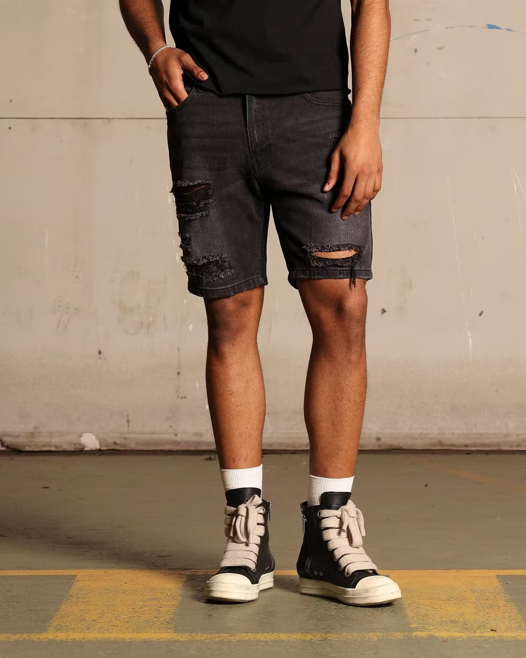 Saint Morta Destroyer Distressed Shorts Vintage Black