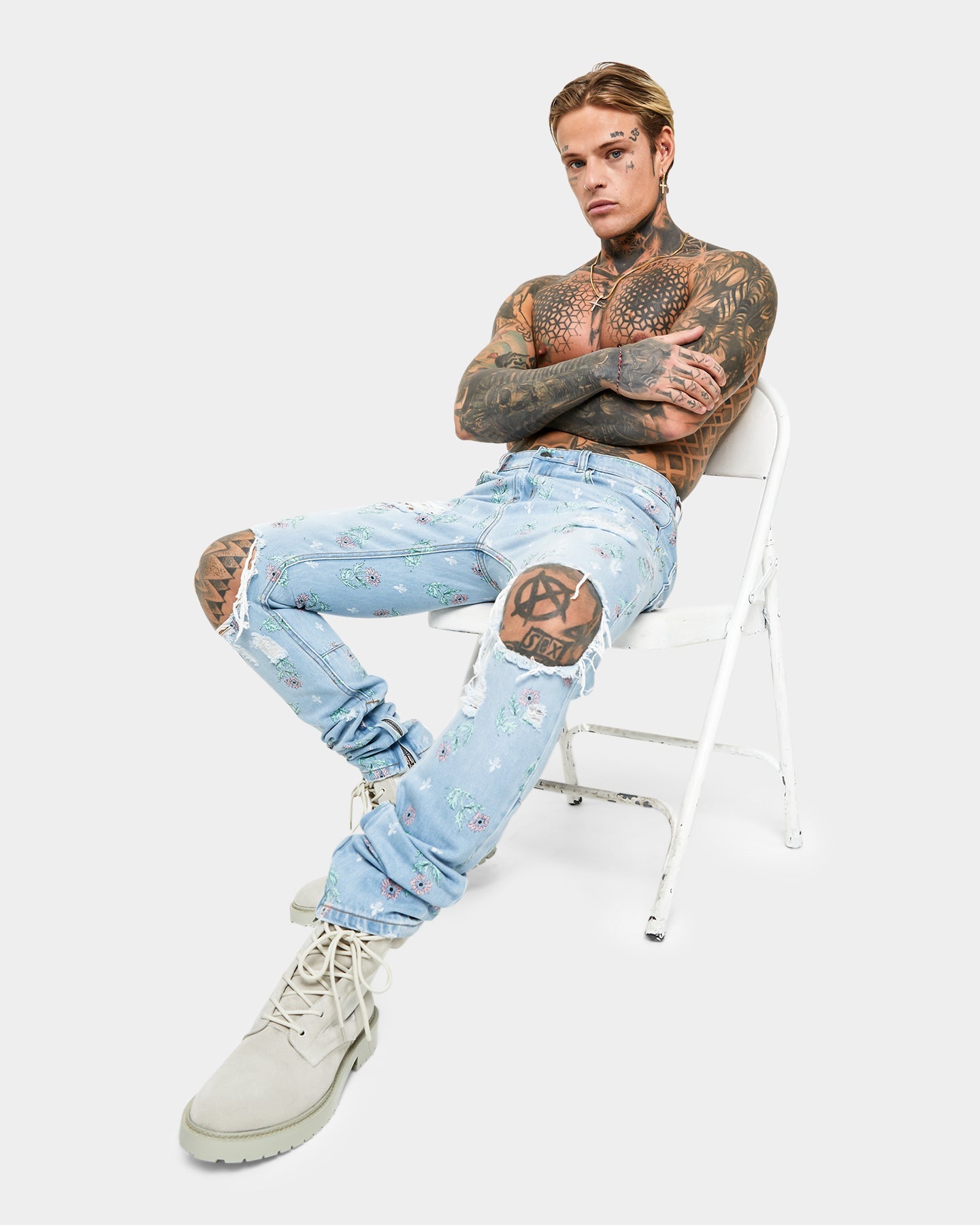 Saint Morta Lover Distressed Jeans Superwash Blue