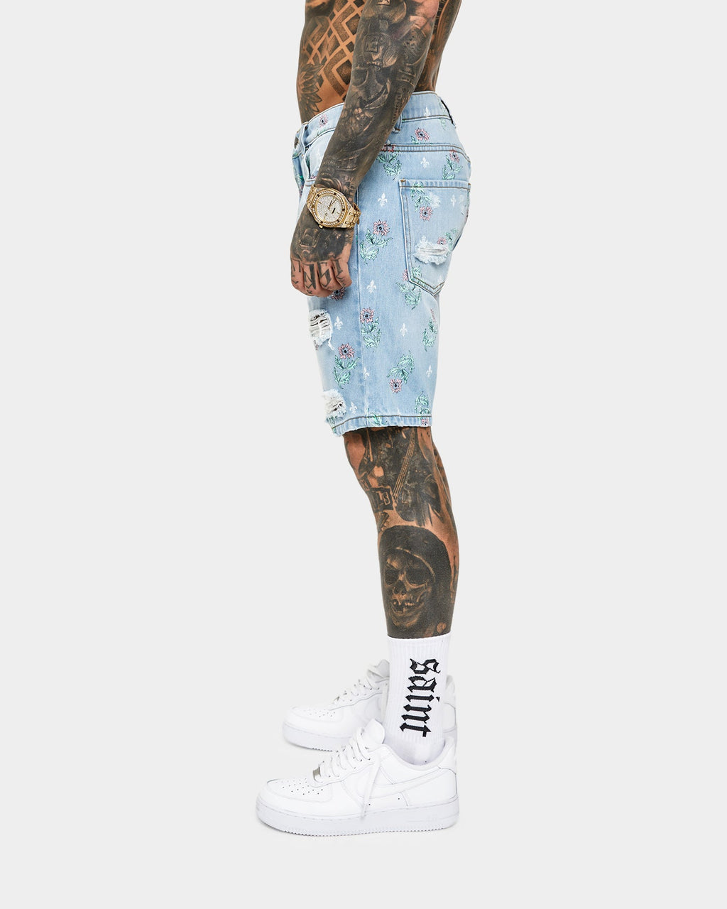 Saint Morta Lover Distressed Denim Shorts Superwash Blue