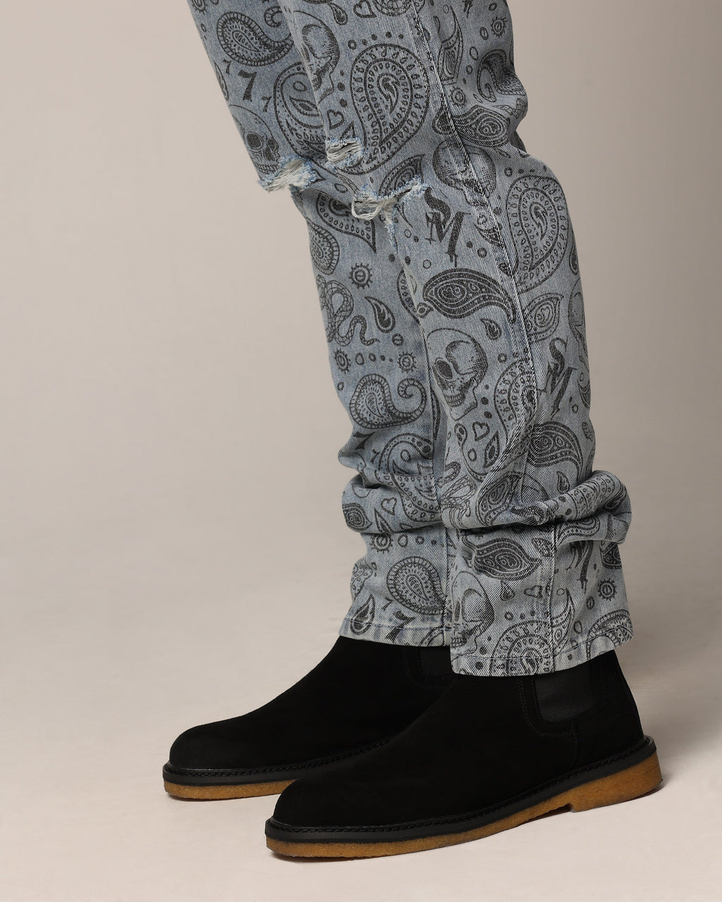 Saint Morta Paisley Skulls Jeans Stone Wash Blue