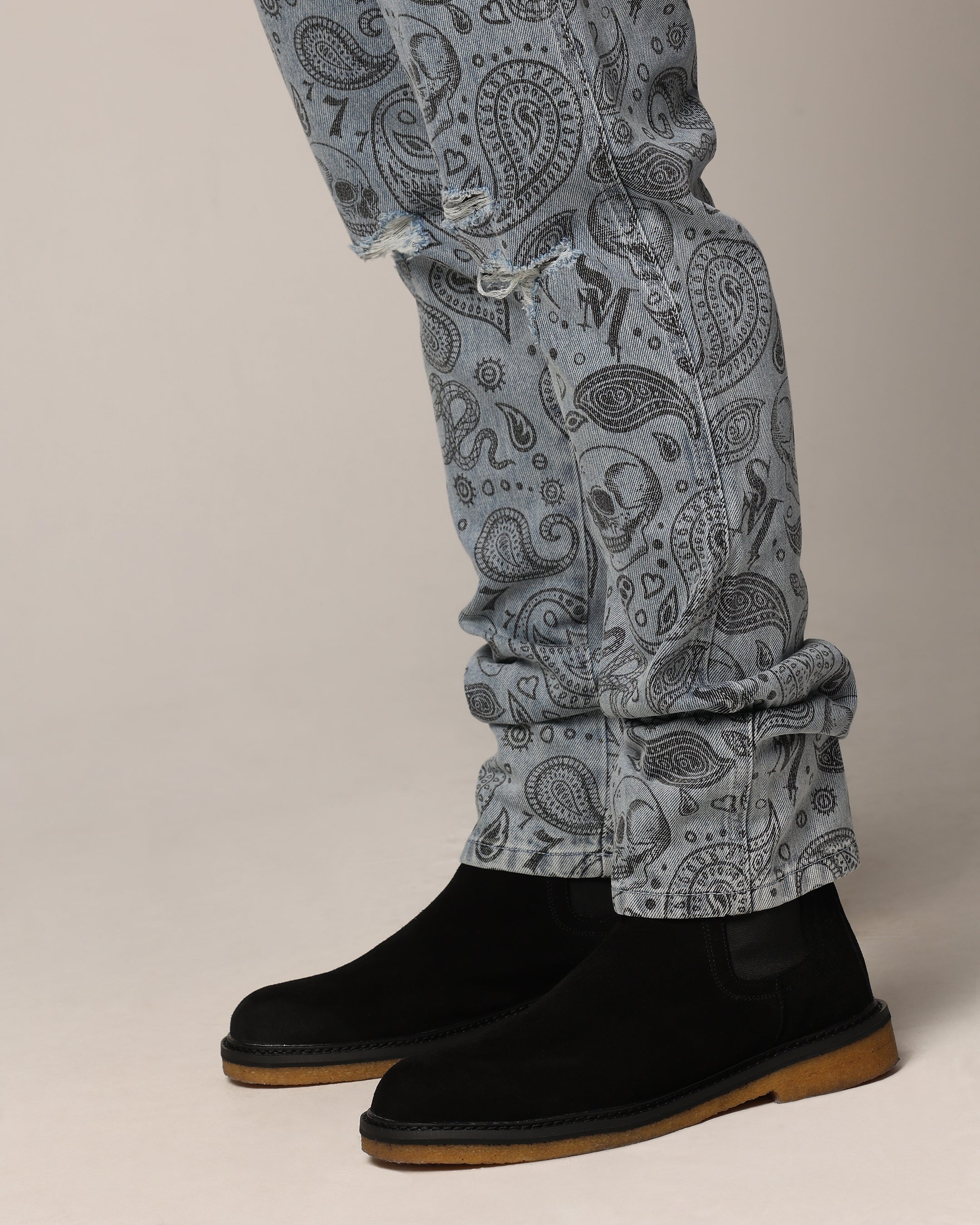 Saint Morta Paisley Skulls Jeans Stone Wash Blue