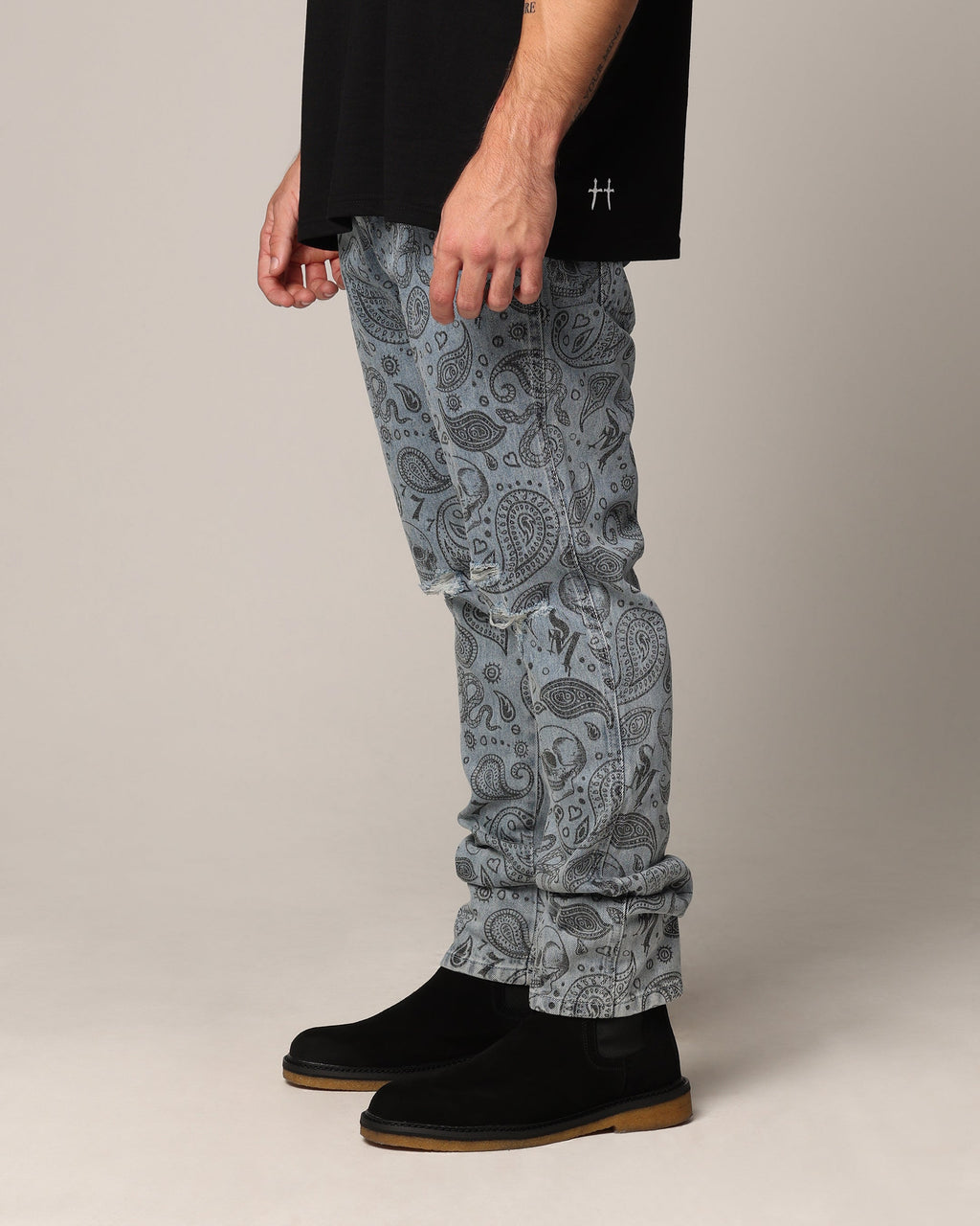 Saint Morta Paisley Skulls Jeans Stone Wash Blue