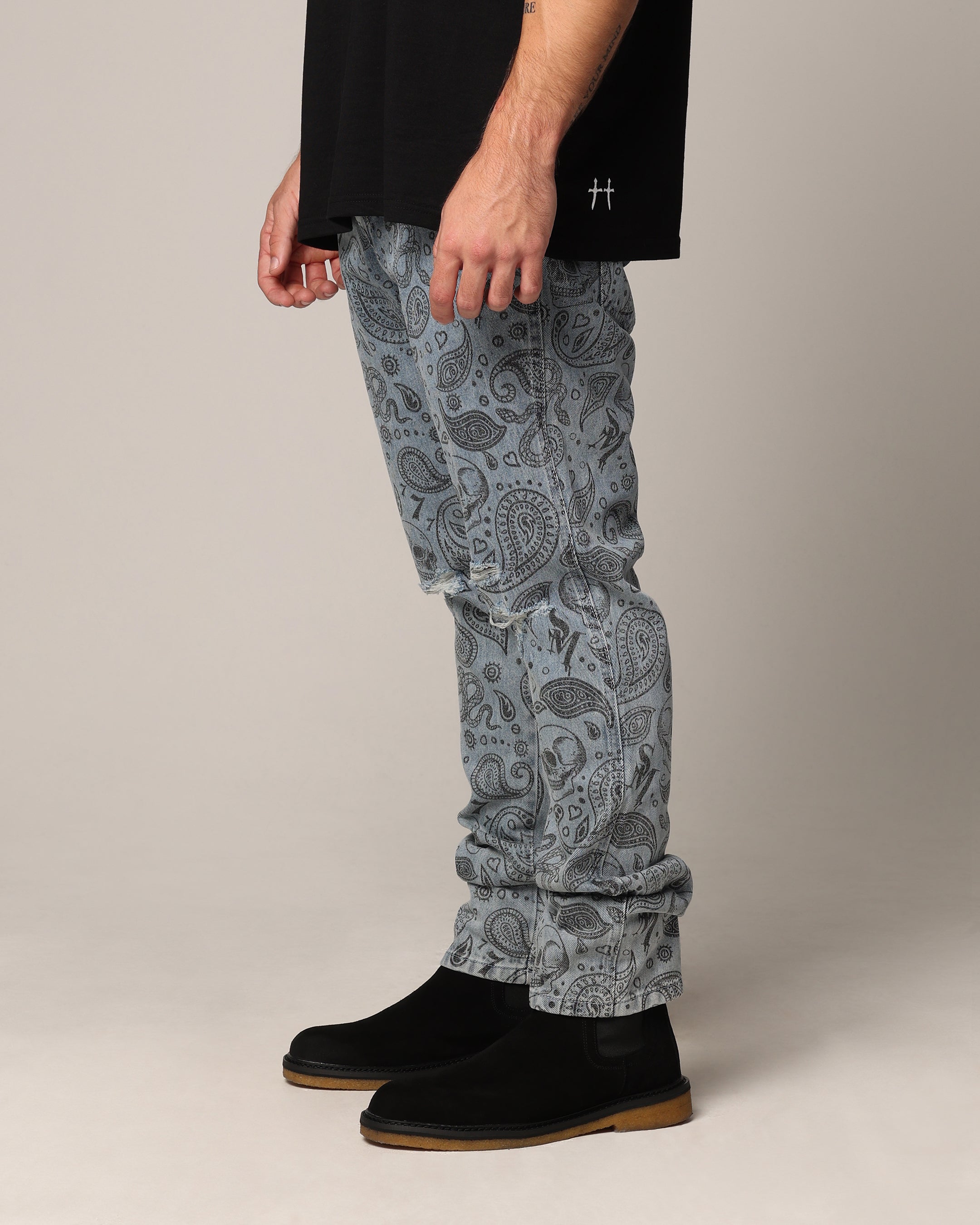 Saint Morta Paisley Skulls Jeans Stone Wash Blue