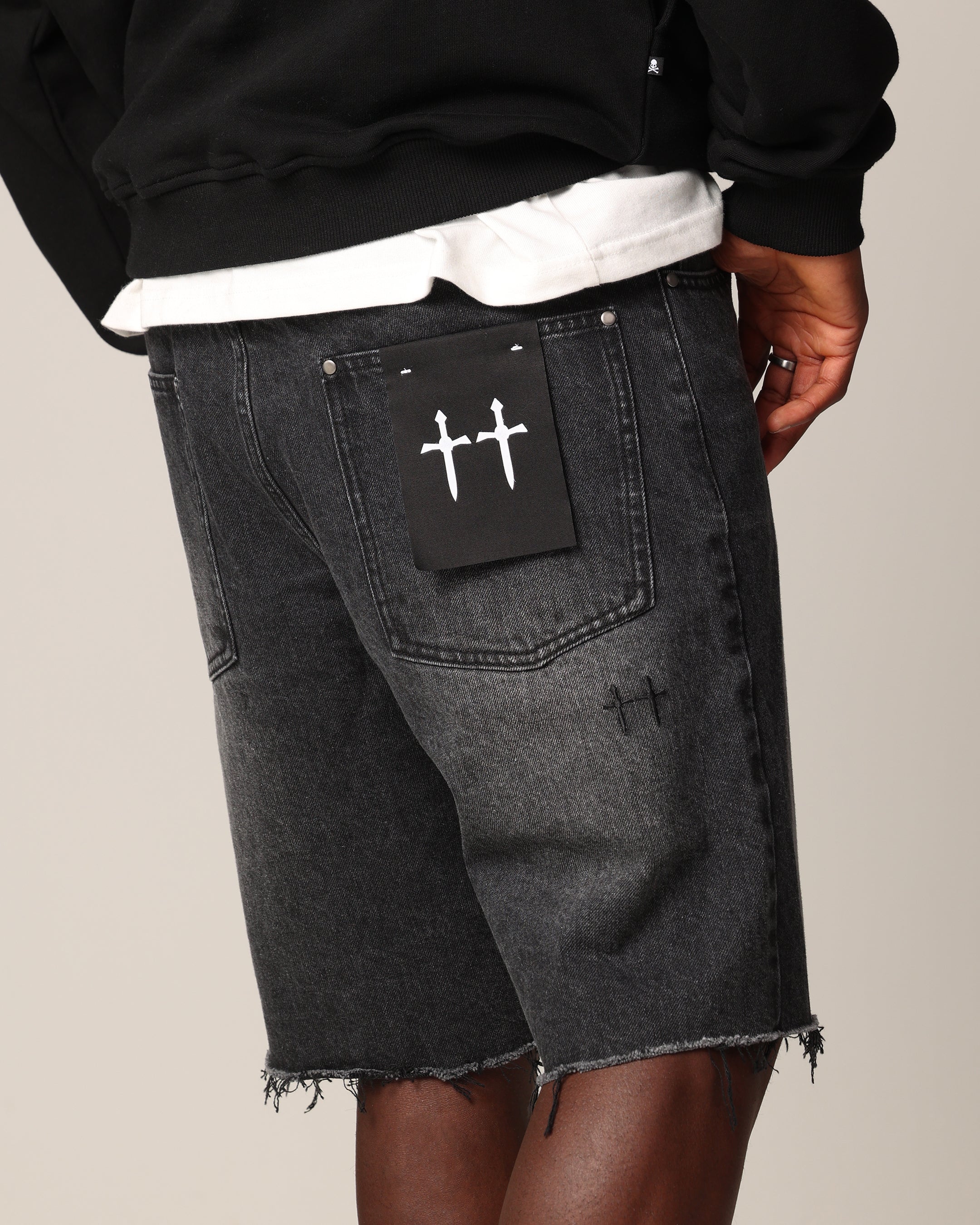 Saint Morta Baggy Denim Shorts Black Shadow