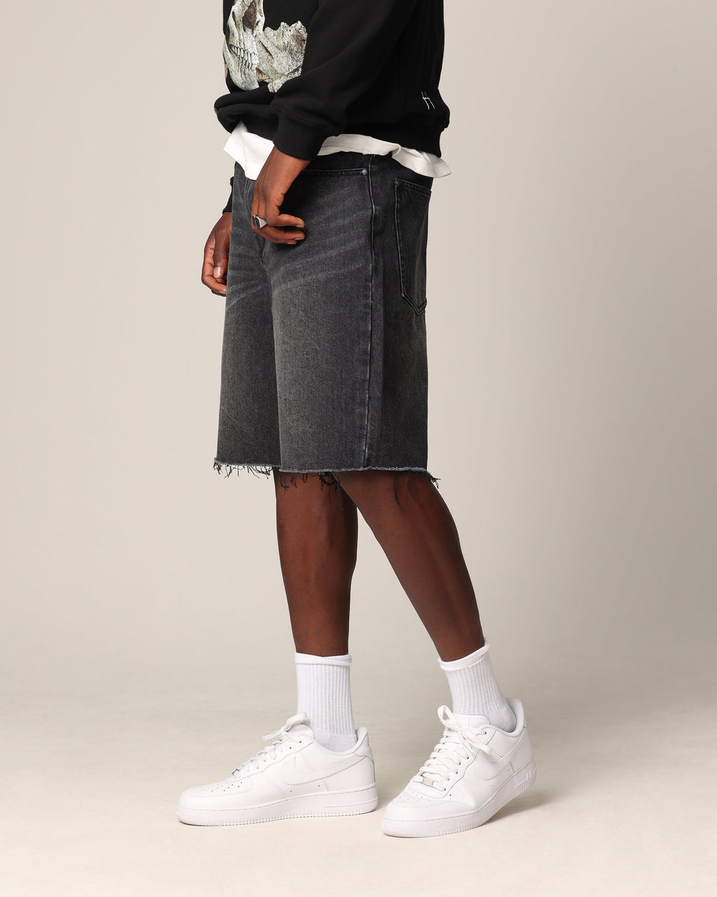Saint Morta Baggy Denim Shorts Black Shadow