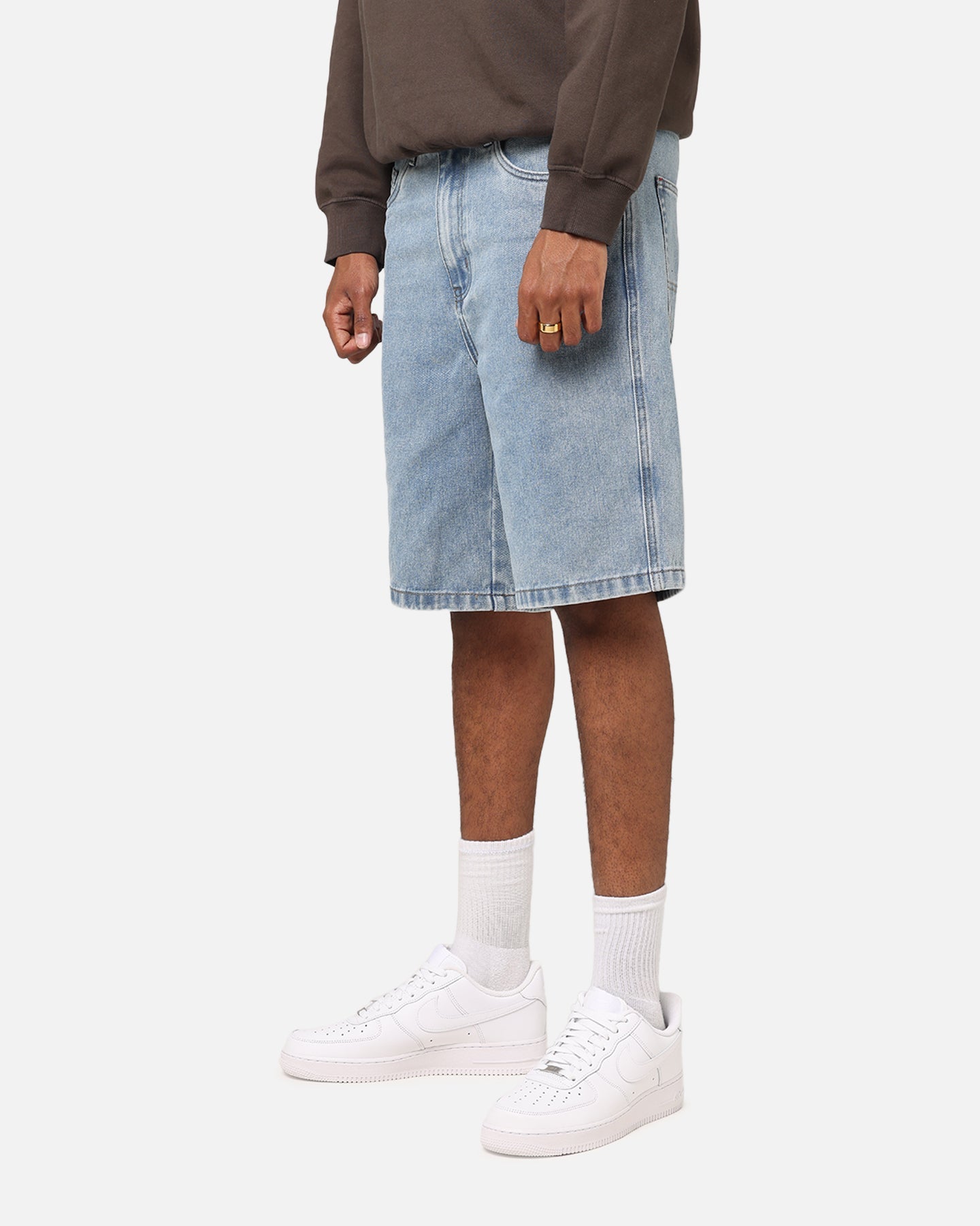 S Double Denim Standard Shorts Blue Washed Denim
