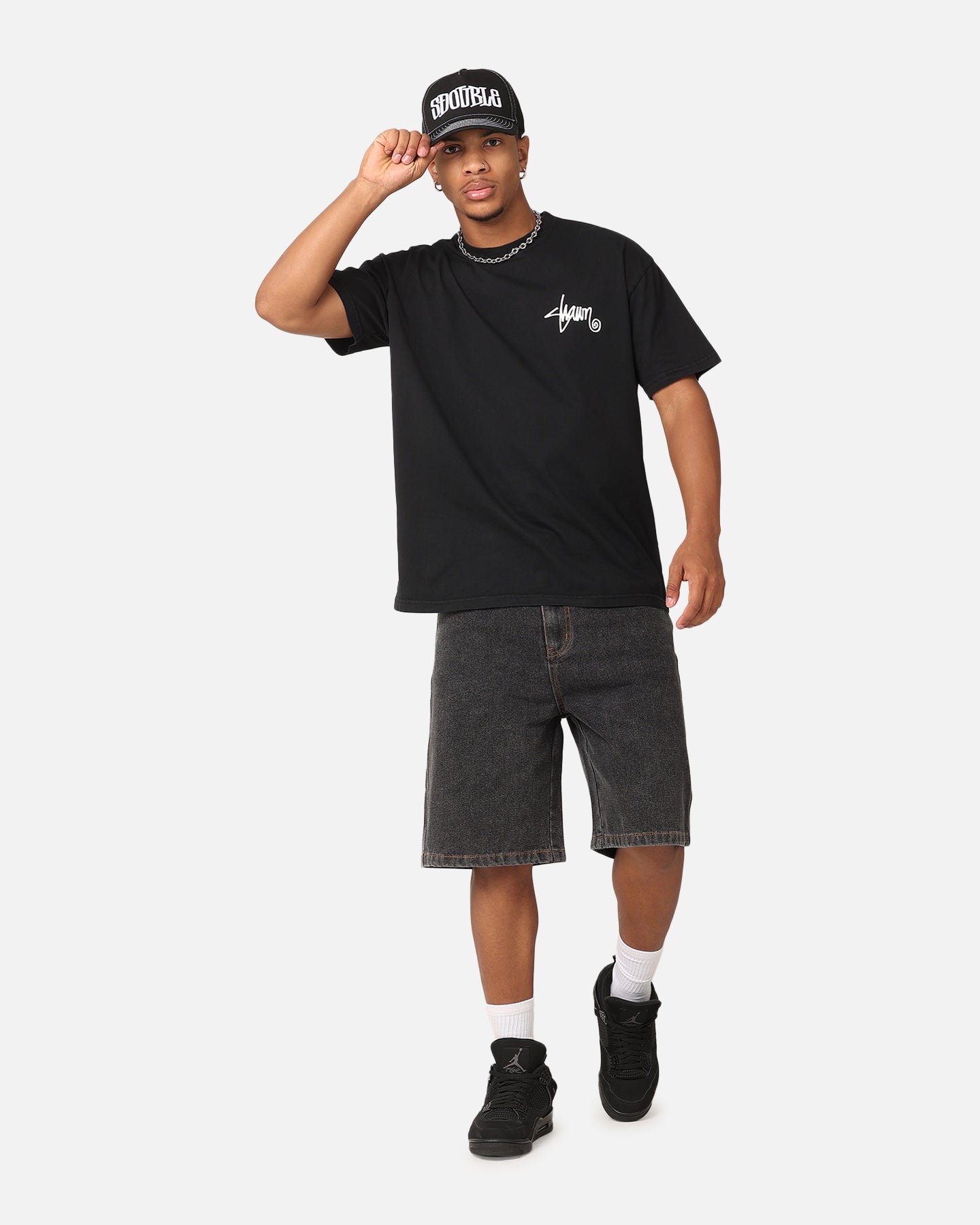 S Double Denim Standard Shorts Washed Black