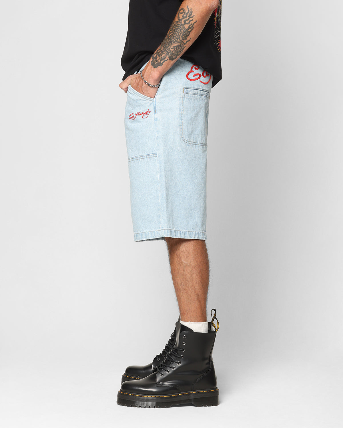 Ed Hardy Dragon Jorts Light Blue