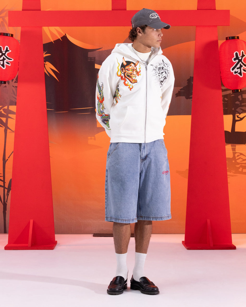 Ed Hardy Geisha Jorts Light Wash Blue