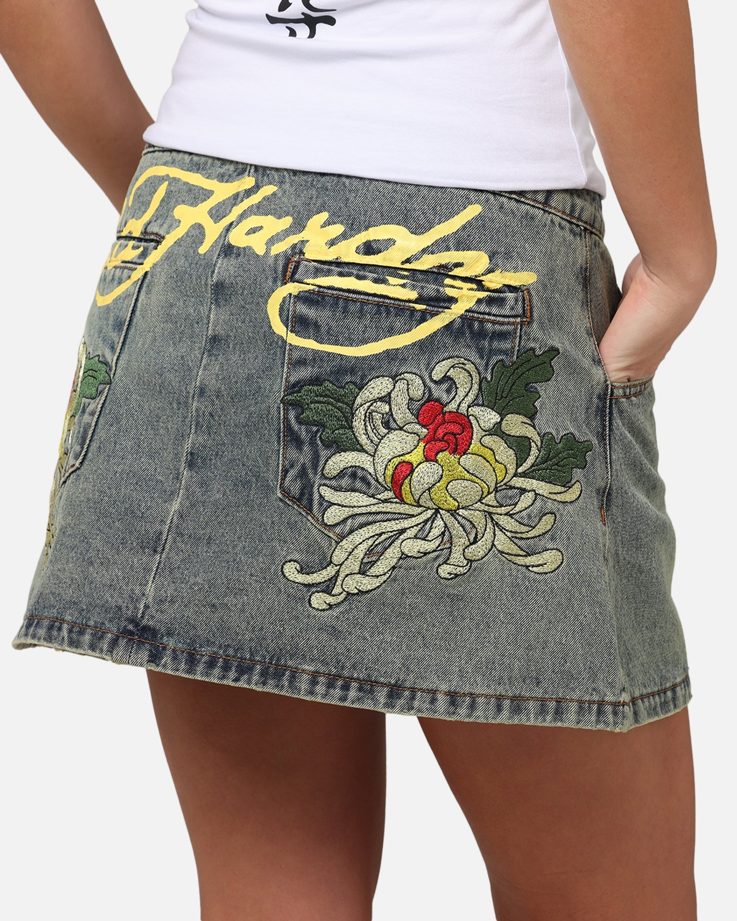 Ed Hardy Women's Flora Denim Mini Skirt Dirty Blue