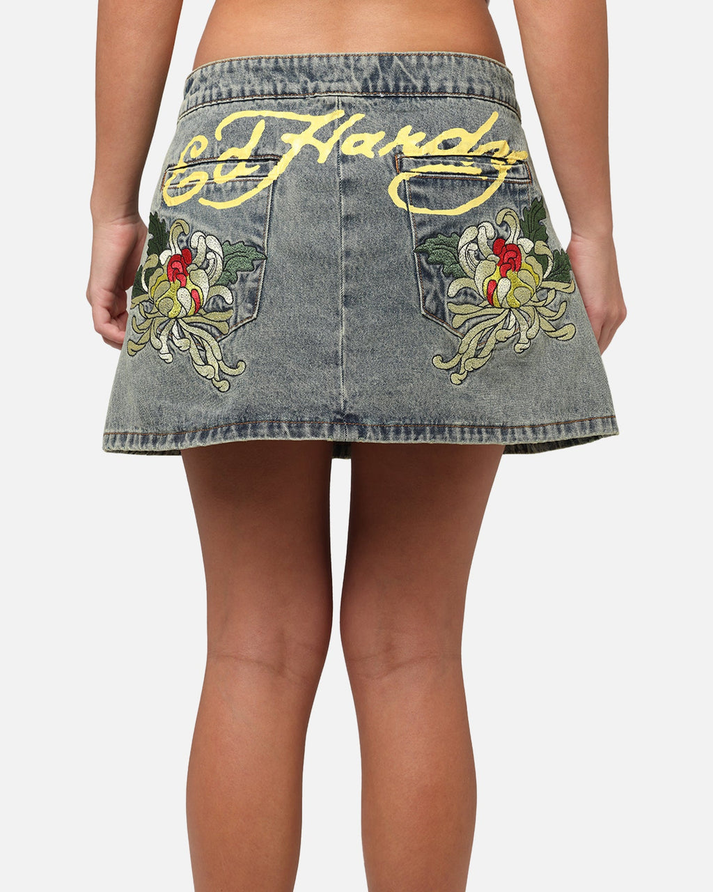 Ed Hardy Women's Flora Denim Mini Skirt Dirty Blue