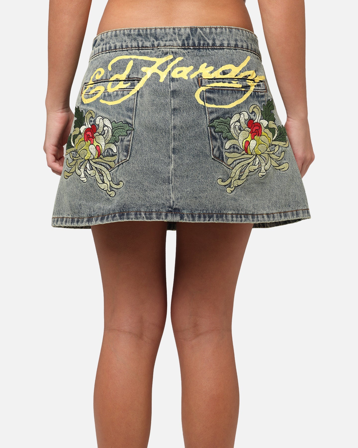 Ed Hardy Women's Flora Denim Mini Skirt Dirty Blue