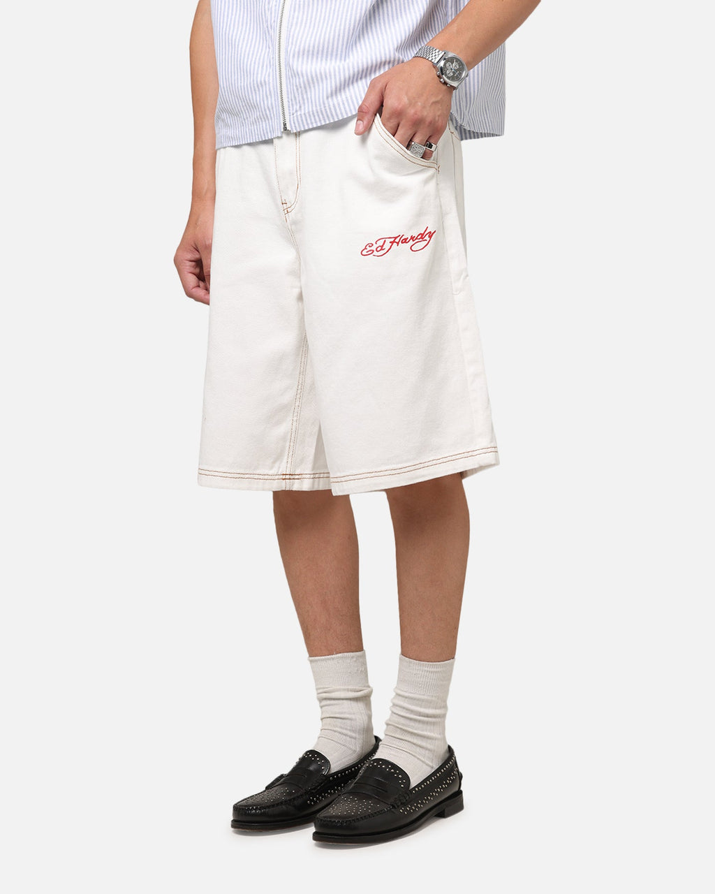 Ed Hardy Tiger Jorts Off White
