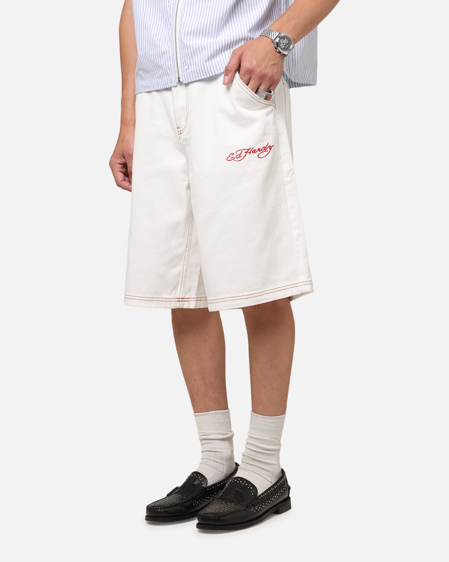 Ed Hardy Tiger Jorts Off White
