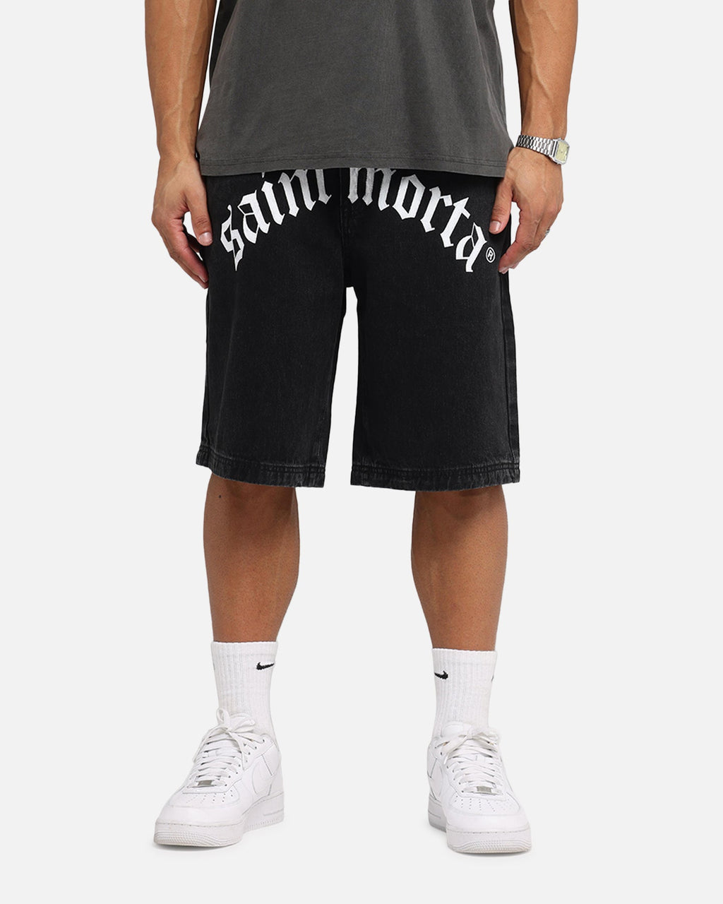 Saint Morta Amplus Gothic Denim Jort Shorts Black Shadow