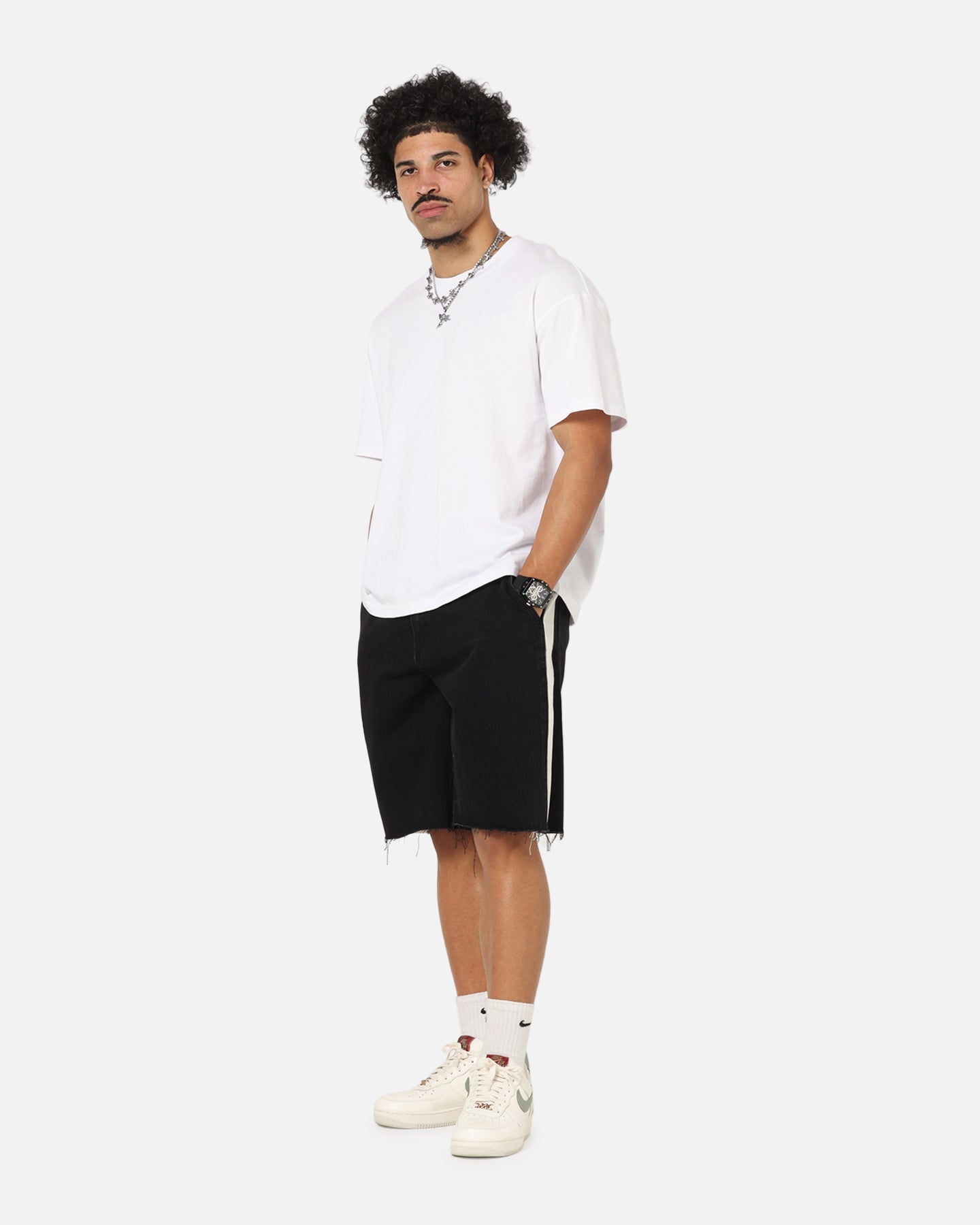 Saint Morta Amplus Sidewinder Denim Jort Shorts Black/Off White