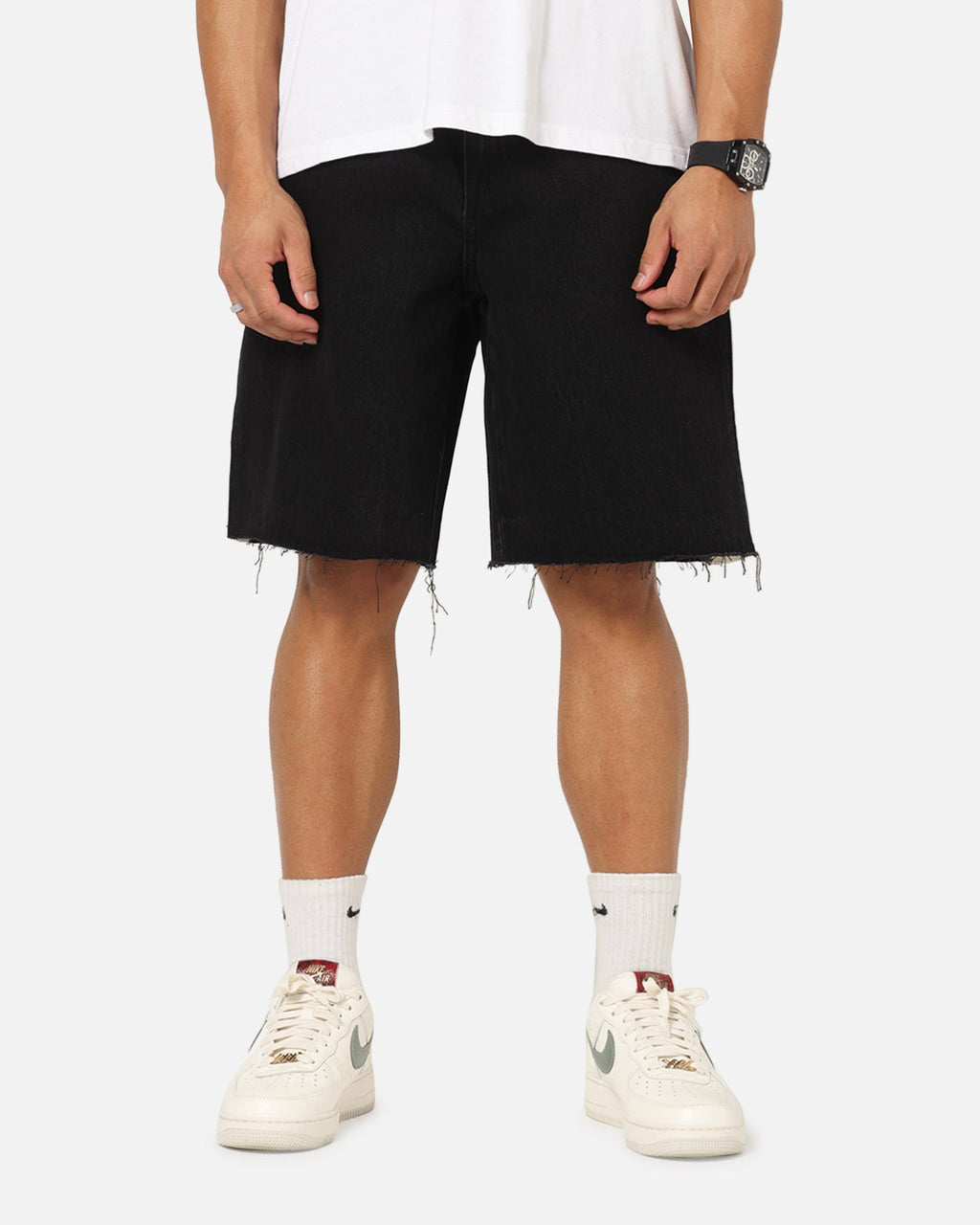Saint Morta Amplus Sidewinder Denim Jort Shorts Black/Off White