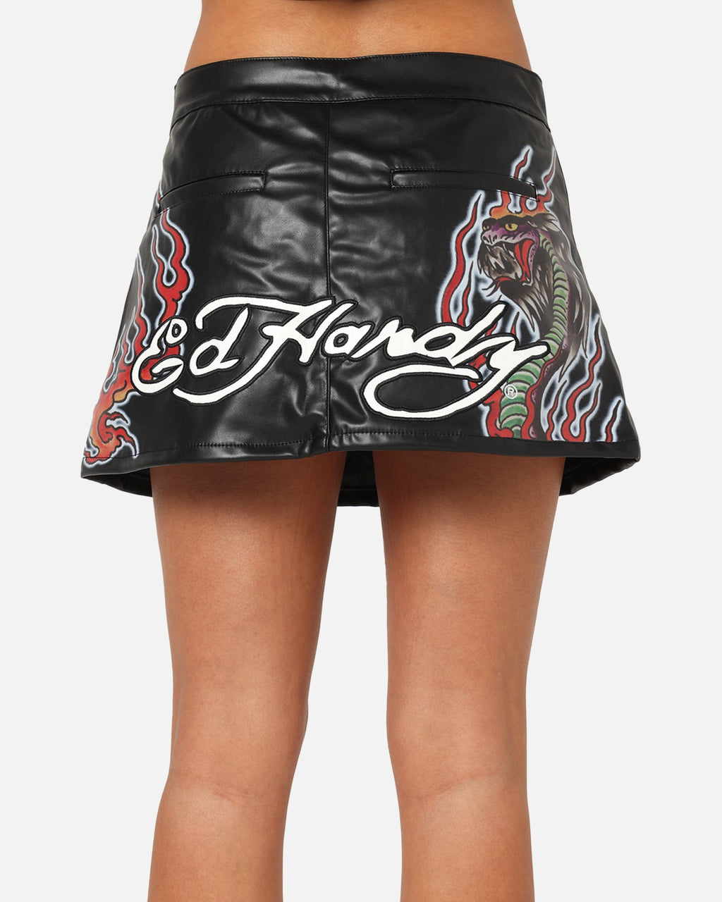 Ed Hardy Women's Vegan Leather Biker Mini Skirt Black