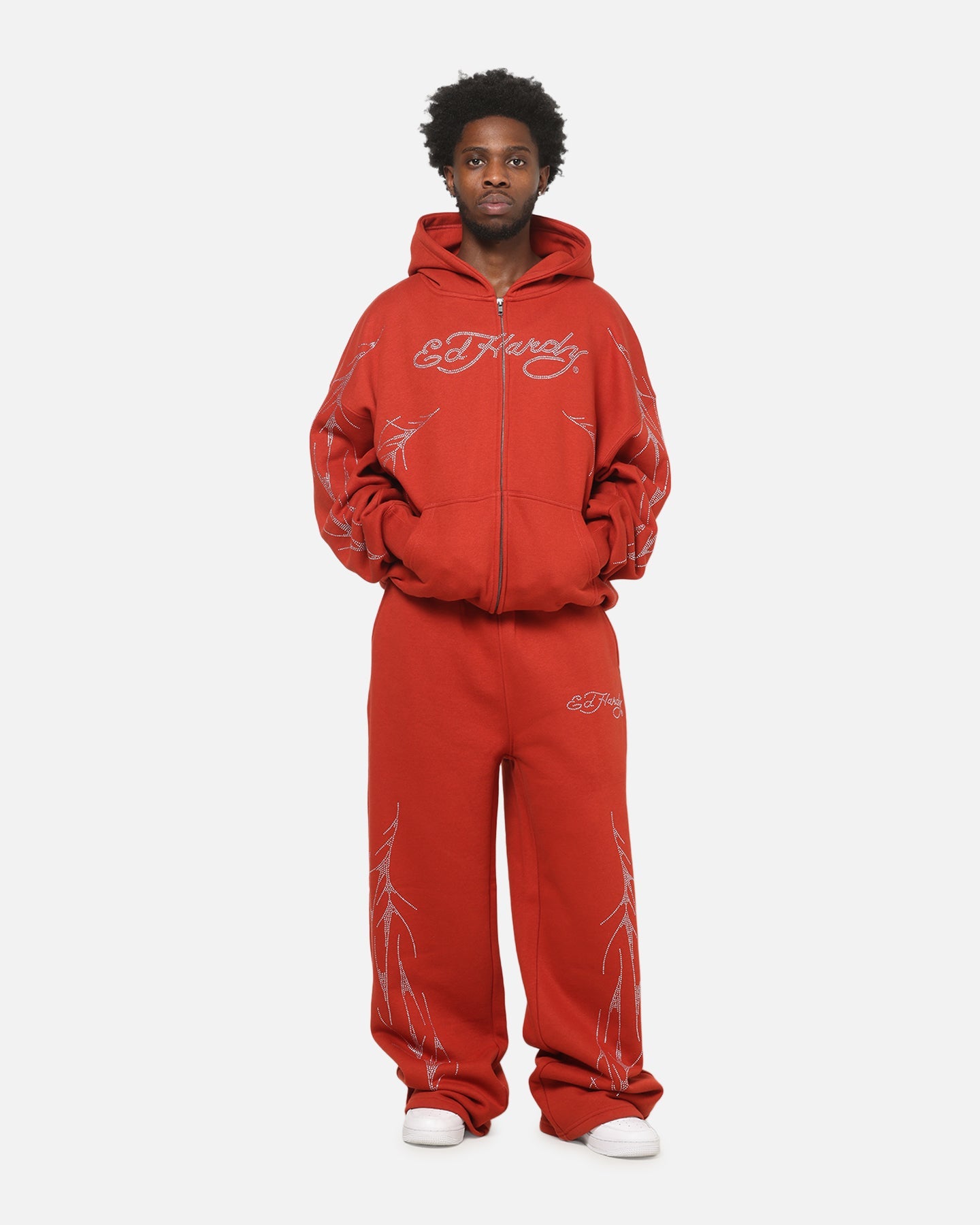 Ed Hardy Cyber Rhinestone Track Pants Red