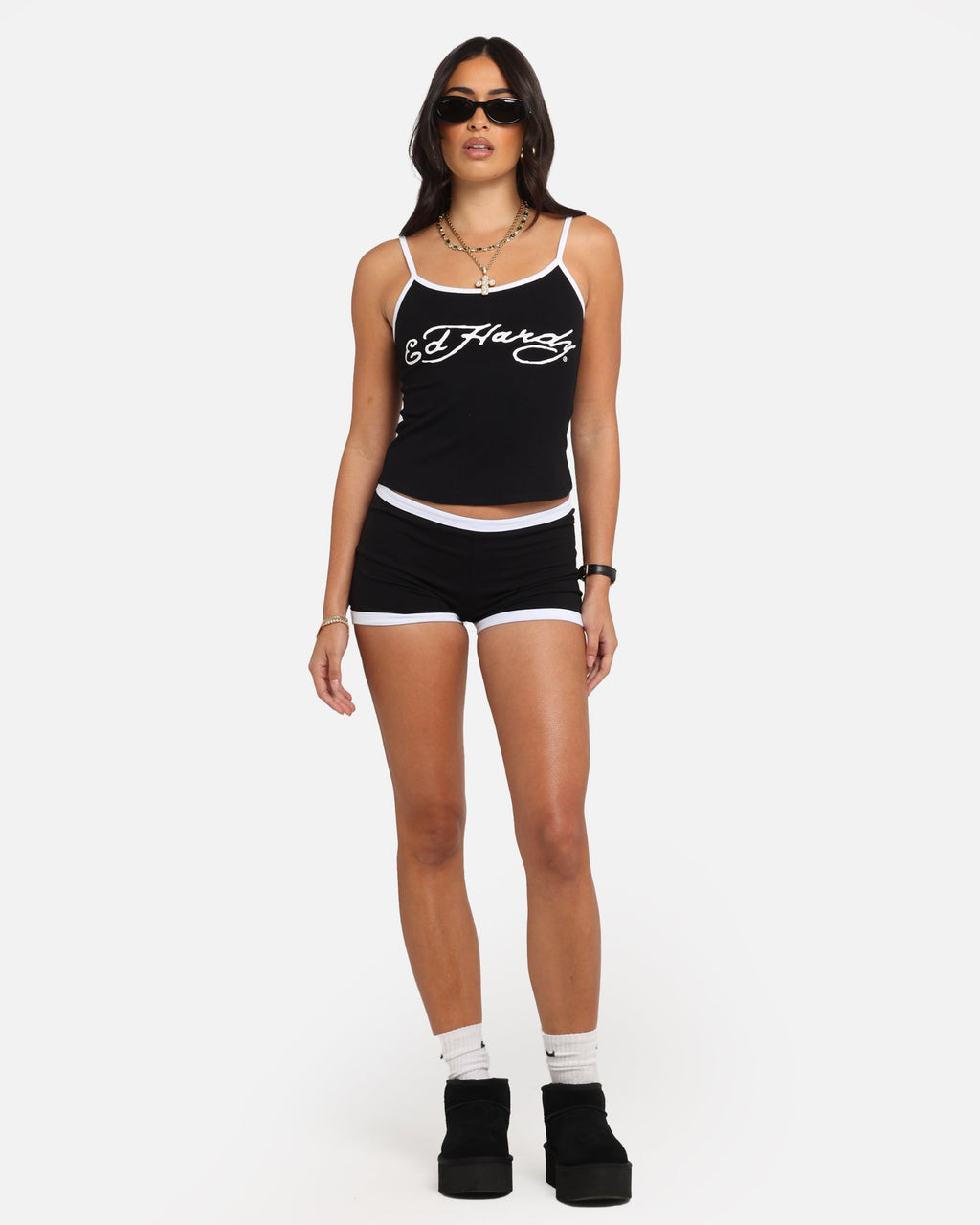 Ed Hardy Women's Logo Mini Shorts Black/White