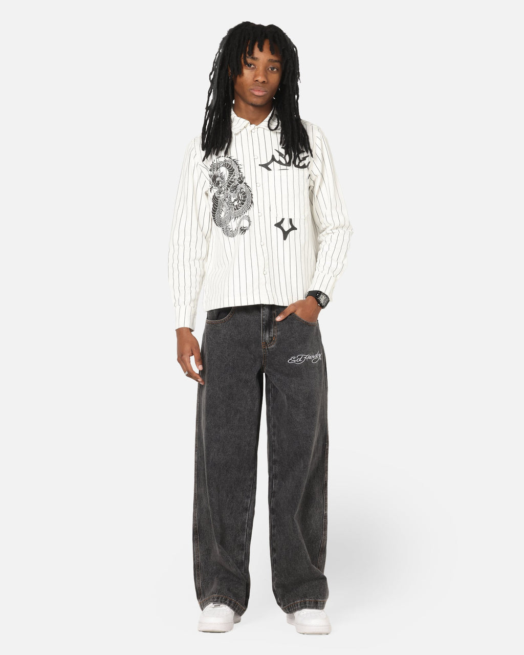 Ed Hardy Shinjuku Jorts Black Pinstripe