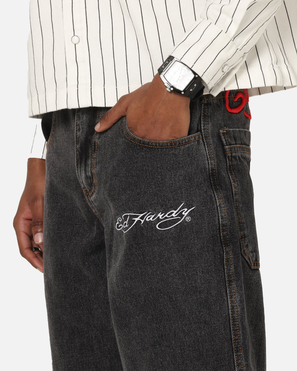 Ed Hardy Shinjuku Jorts Black Pinstripe