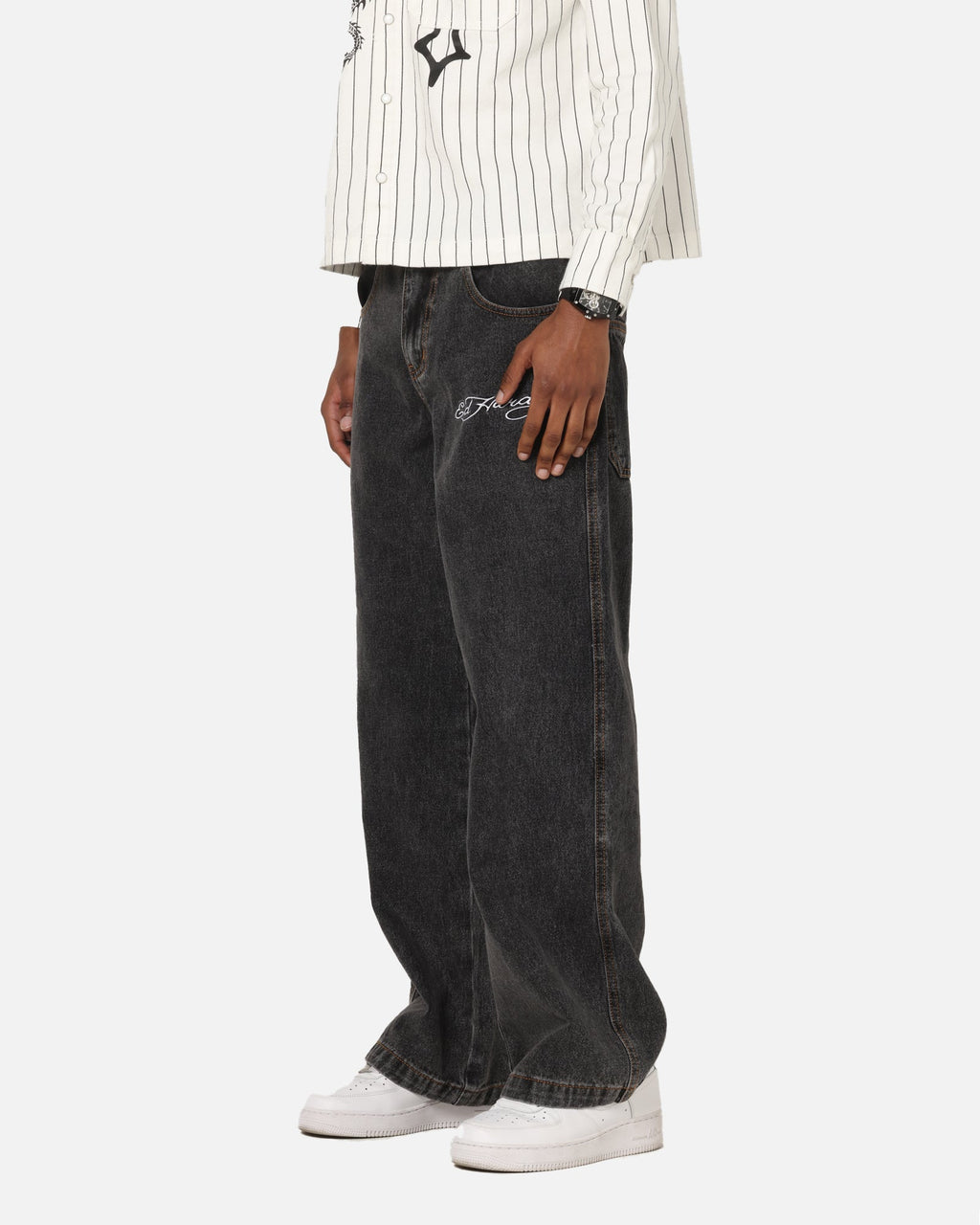 Ed Hardy Shinjuku Jorts Black Pinstripe