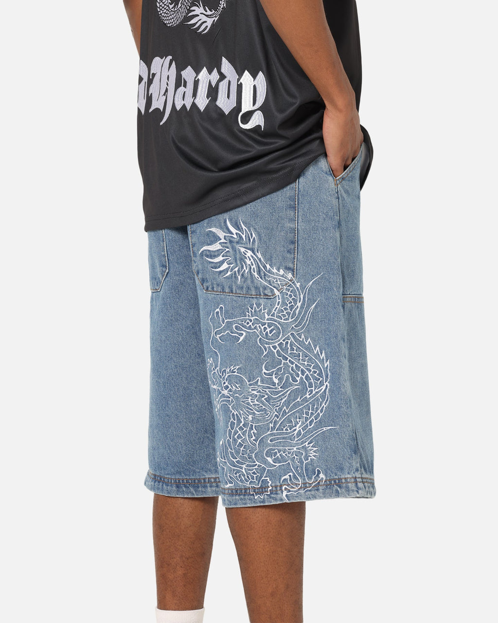 Ed Hardy Dragon Jorts Mid Blue Denim