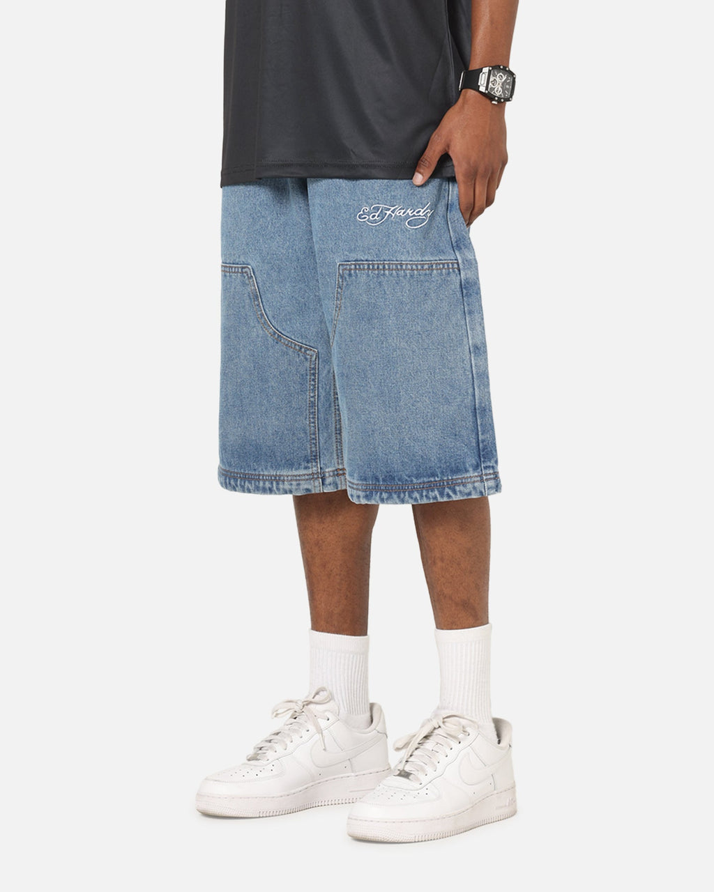 Ed Hardy Dragon Jorts Mid Blue Denim