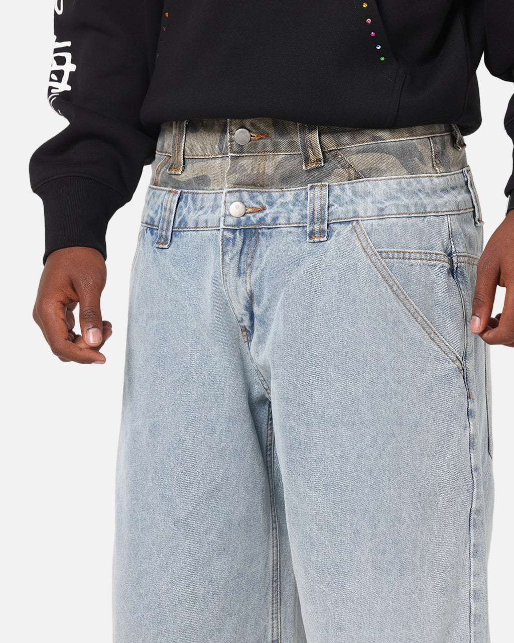 Ed Hardy Double Waist Camo Jorts Mid Blue Denim