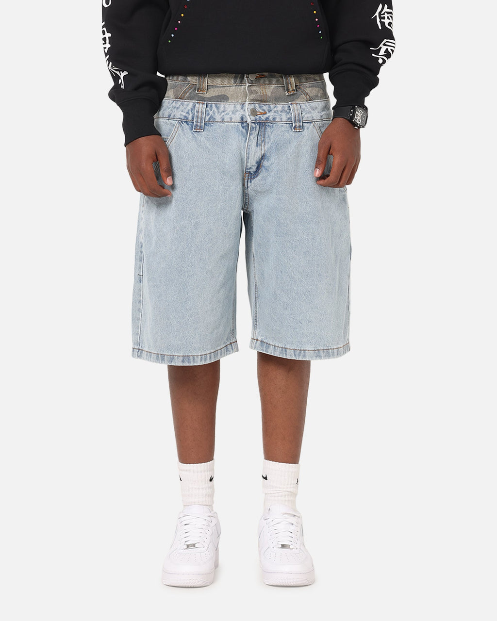 Ed Hardy Double Waist Camo Jorts Mid Blue Denim